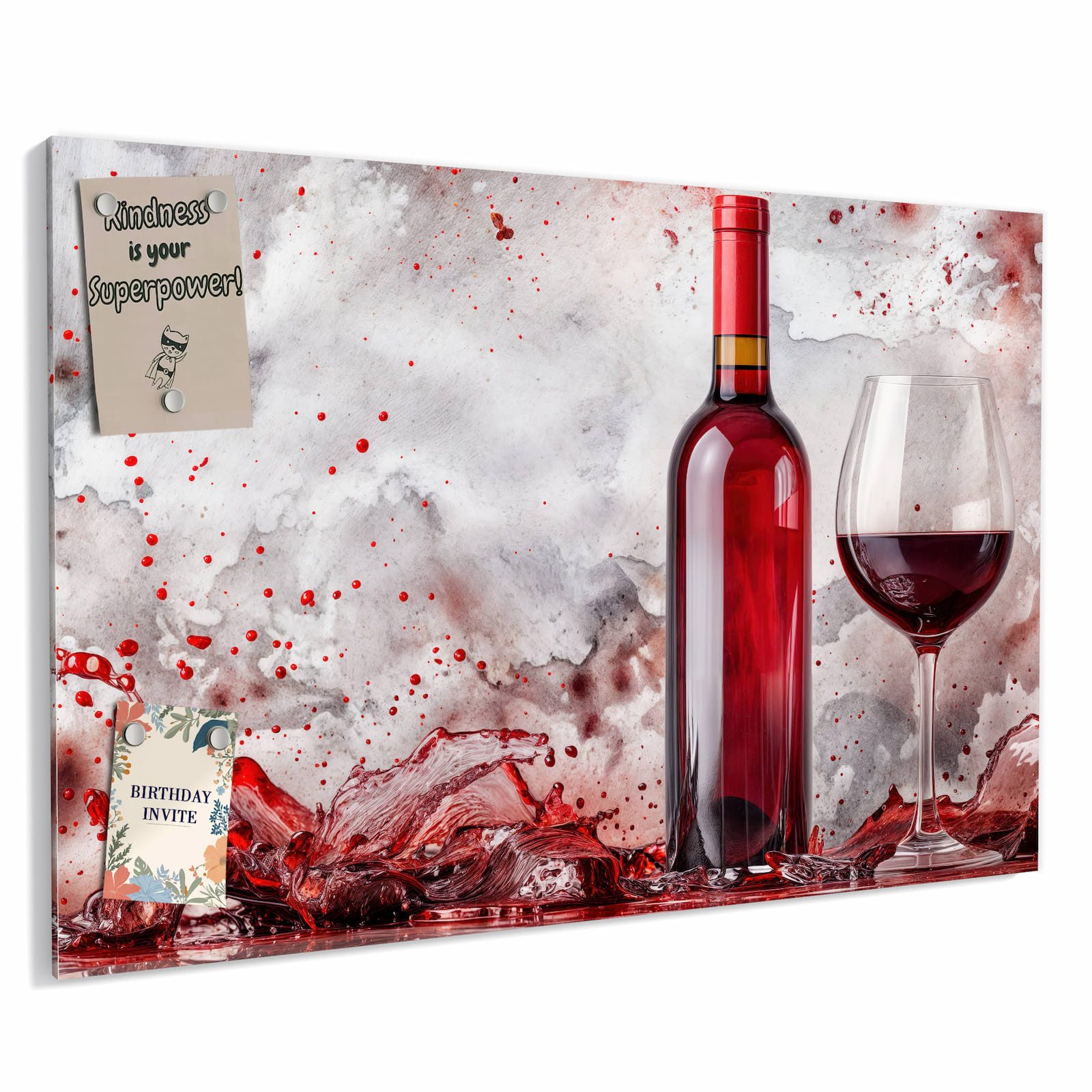 Primedeco Memoboard Metall Rotwein mit Glas – beschreibbar & magnetisch, (Inklusive Stift, Magnete und Montagematerial, 1-tlg., 9 verschiedene Größen), Magnetisch und Beschreibbar
