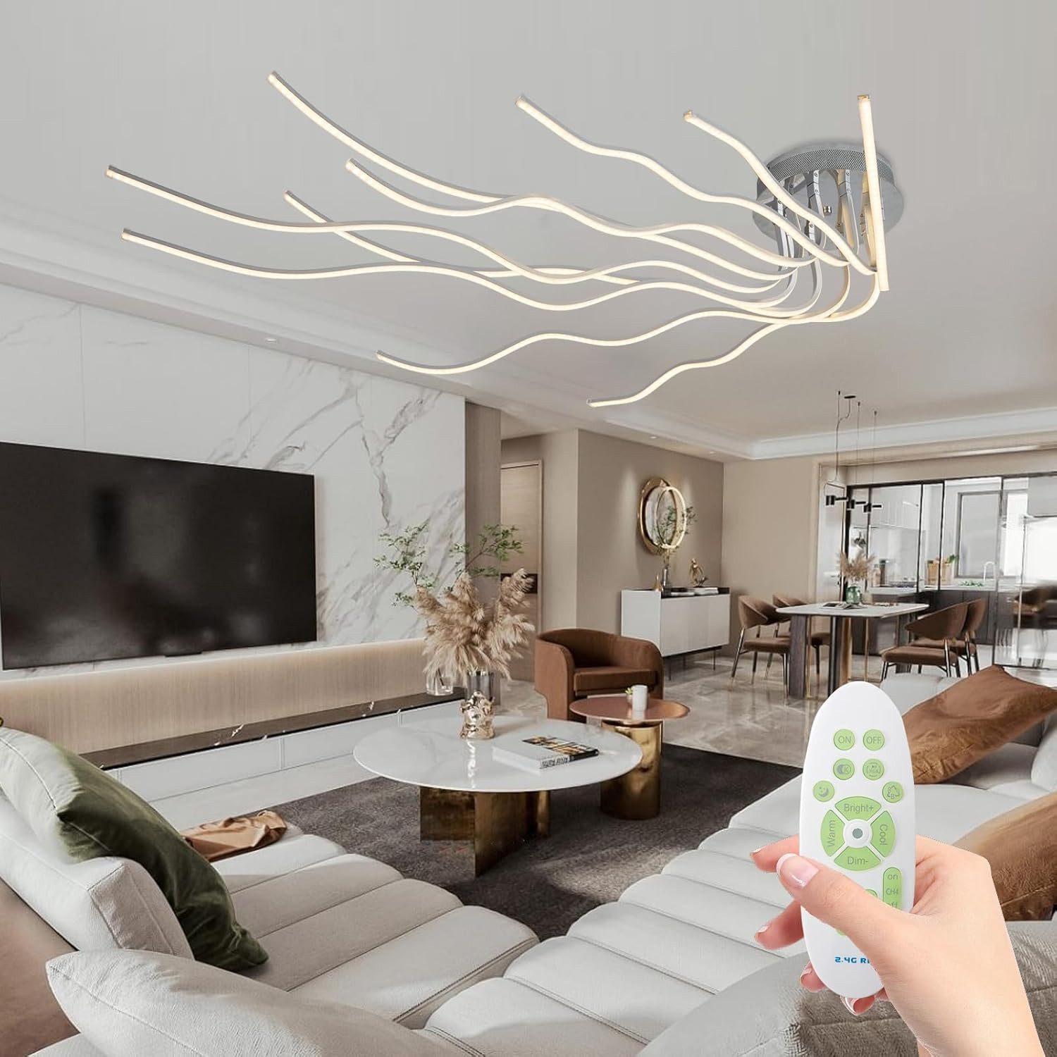 RRBEST Deckenleuchte LED Modern Deckenleuchte LED Wohnzimmerlampe Deckenleuchten Dimmbar, mit Fernbedienung 10-Flammige Schlafzimmerlampe Aluminium Kronleuchter