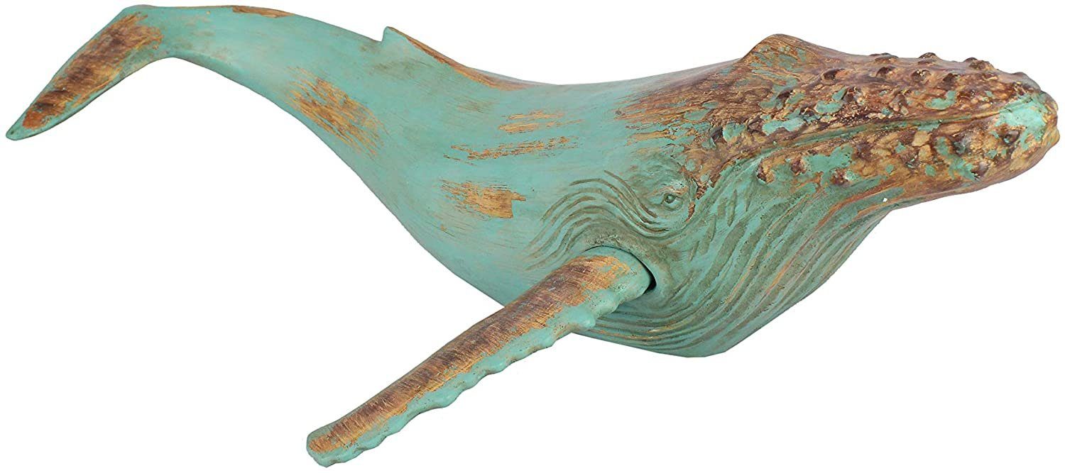 MichaelNoll Dekofigur Wal Walfisch Fisch Dekofigur Statue Skulptur Polyresin Modern - Maritime Deko für Wohnung in Holz-Optik - Dekoration für Wohnzimmer, Schlafzimmer oder Badezimmer - XXL 87,5 x 52 x 22,8 cm