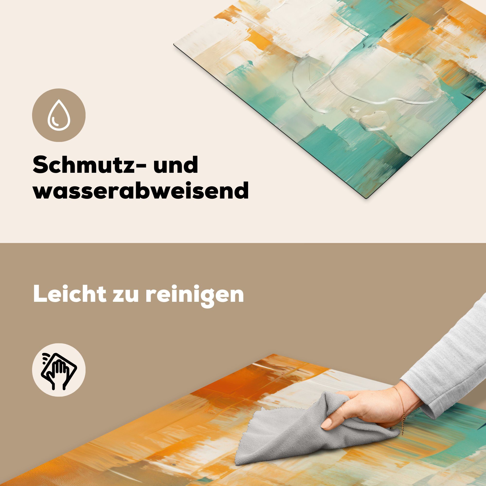 Ceranfeldabdeckung Weiß, cm, Arbeitsfläche Blau Vinyl, Mobile MuchoWow (1 60x52 - tlg), Herdblende-/Abdeckplatte Kunst - nutzbar, Abstrakt -