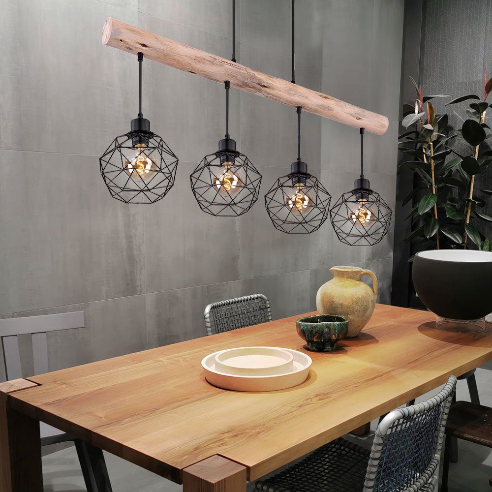 etc-shop LED Pendelleuchte, Leuchtmittel inklusive, Warmweiß, Vintage  Pendel Decken Lampe Holz Balken Gitter Hänge Lampe schwarz im