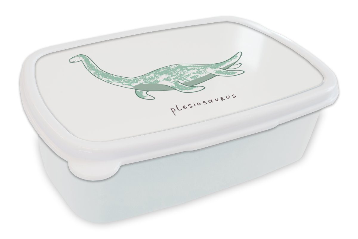 MuchoWow Lunchbox Kinderzimmer - Plesiosaurier - Dinosaurier - Junge - Mädchen - Kind, Kunststoff, (2-tlg), Brotbox für Kinder und Erwachsene, Brotdose, für Jungs und Mädchen weiß