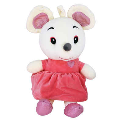 BEMIRO Tierkuscheltier Stofftier Maus mit Kleid rosa - ca. 33 cm