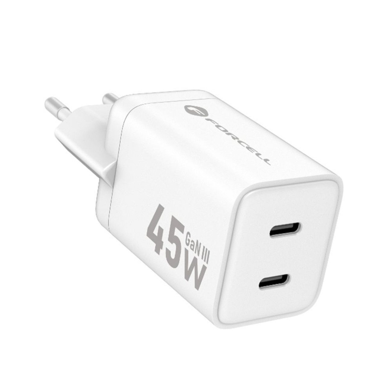 Forcell VT-36B USB-Ladegerät (3000 mA, Einzelladegerät, GaN-III Ladegerät 45 W mit 2 × USB-C, PD, QC 4.0)