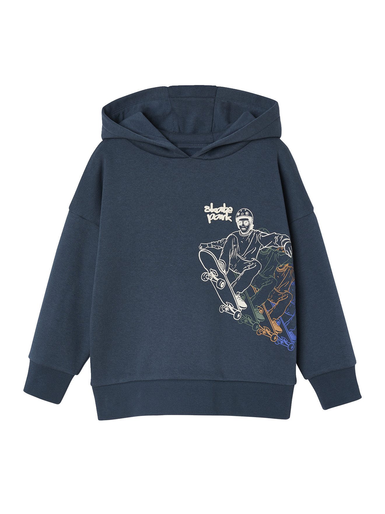 Fleecepullover Jungen Kapuzensweatshirt mit Skate-Print