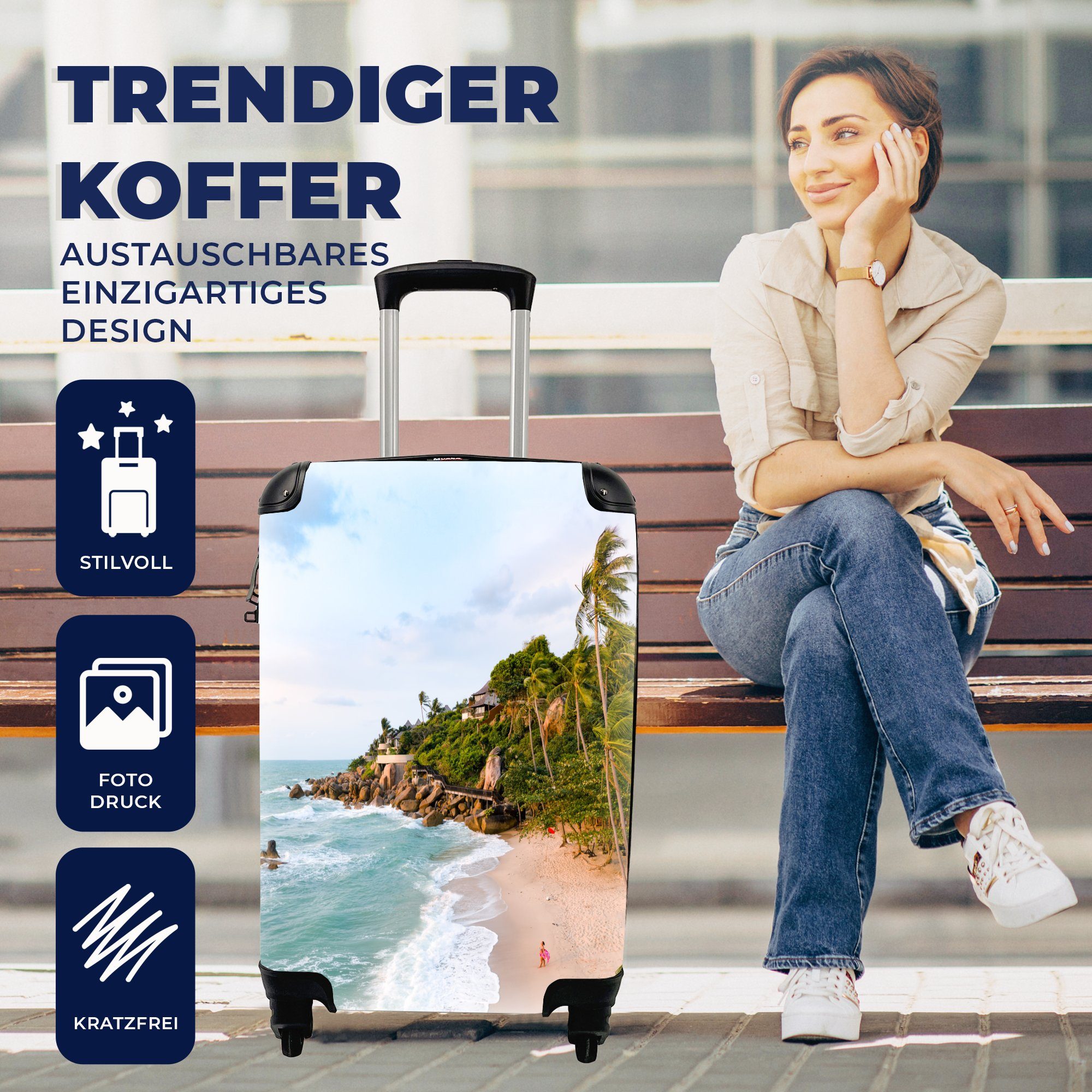 Ferien, mit für und rollen, Reisetasche Palmen Handgepäckkoffer Meer, mit MuchoWow 4 Trolley, Rollen, Reisekoffer Handgepäck Strand