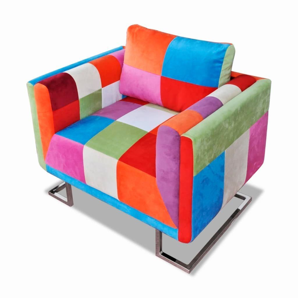 vidaXL Sessel Würfel-Sessel mit verchromten Füßen Patchwork-Design Stoff