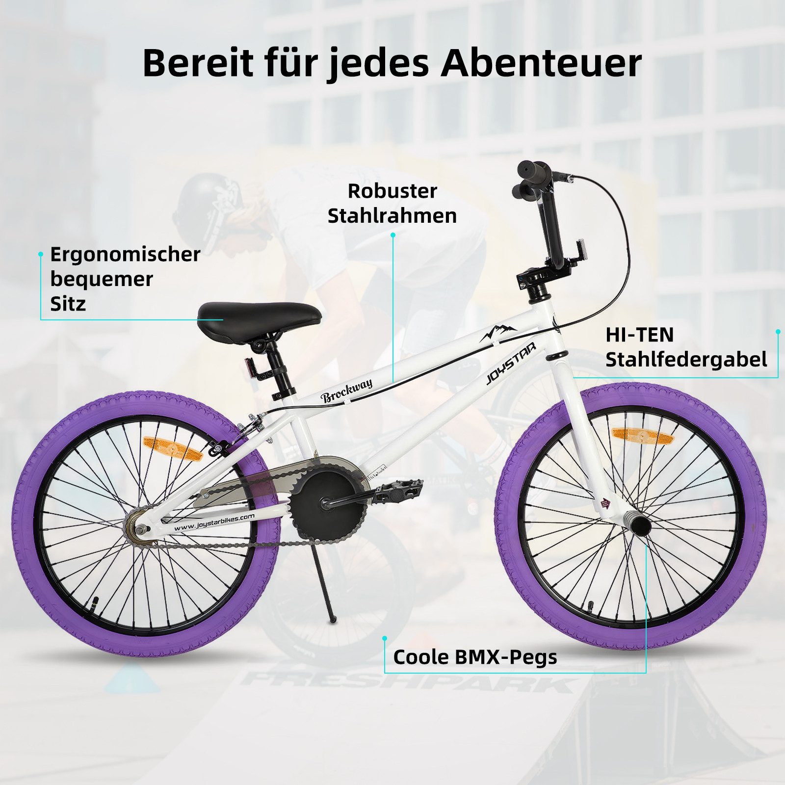 JOYSTAR Kinderfahrrad 20 Zoll BMX Fahrrad für Jungen Mädchen im Alter von 7-12 Jahren, Freestyle, Doppelbremsen, 2 pegs, Kettenschutz, Singlespeed