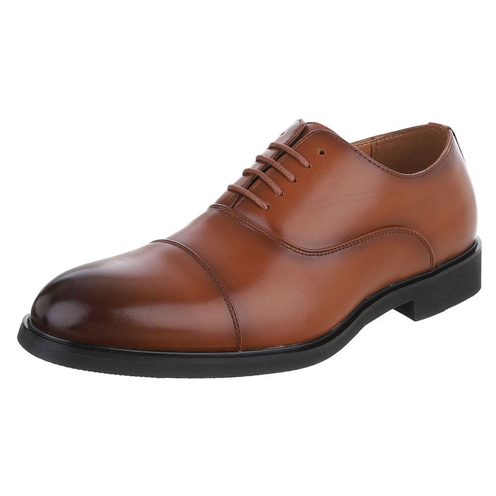 Coolwalk Herrenschnürschuh elegant mit Kappe und Schnürung Schnürschuh (91977245) Blockabsatz Business-Schuhe in Camel