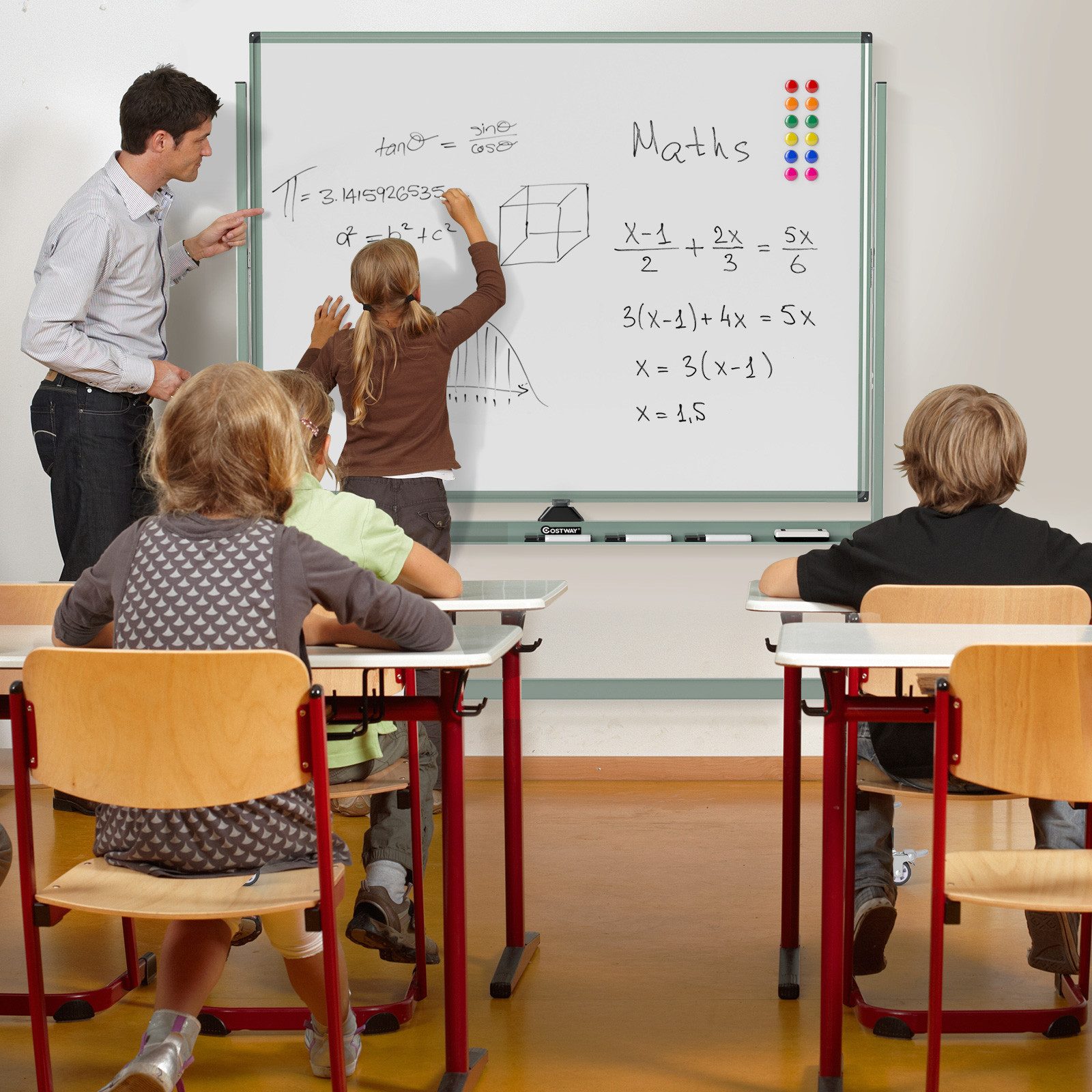 COSTWAY Magnettafel, Doppelseitig, höhenverstellbar, 120/140cm