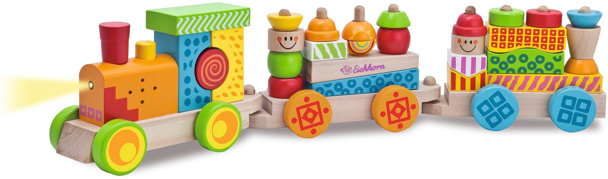 und Color, Spielzeug-Eisenbahn Holz-Soundzug, Holzspielzeug, Soundfunktion Licht- mit Eichhorn