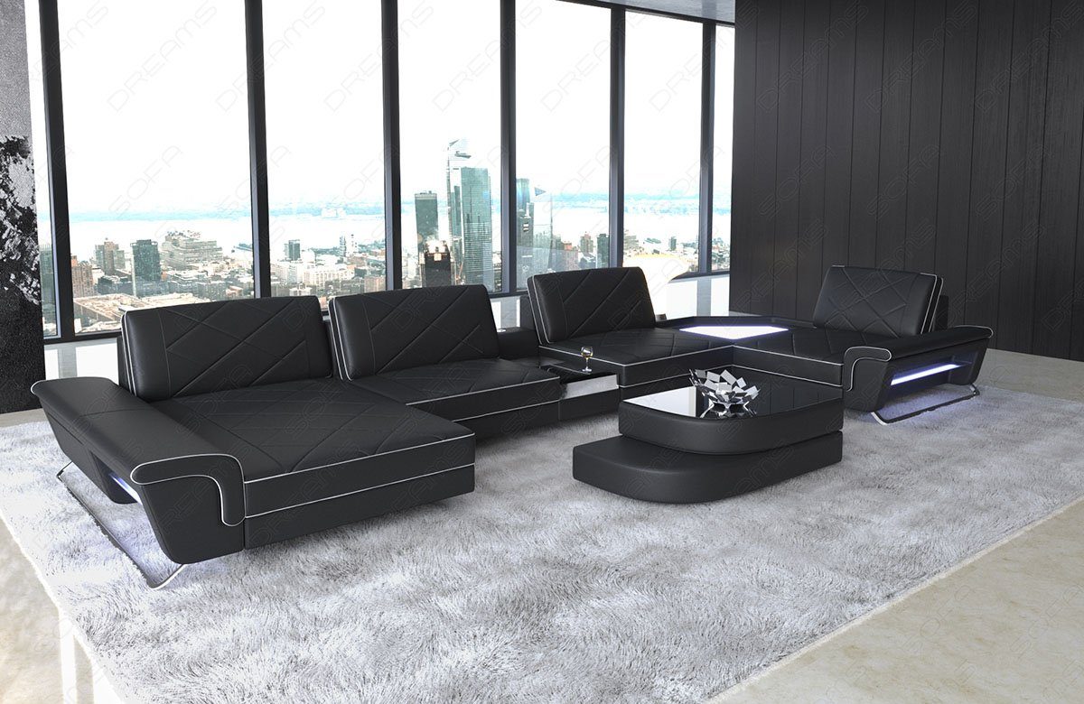 Dreams Couch Ferrara Sofa Multifunktionskonsole, Leder Sofa Wohnlandschaft USB, Ledersofa LED mit,