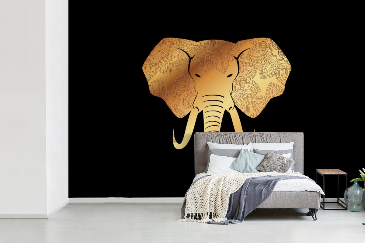 - Gold (6 Elefant Vinyl Tapete Tasse Muster, Wohnzimmer, St), für Schlafzimmer, Kinderzimmer, Wallpaper MuchoWow Matt, - bedruckt, - Fototapete