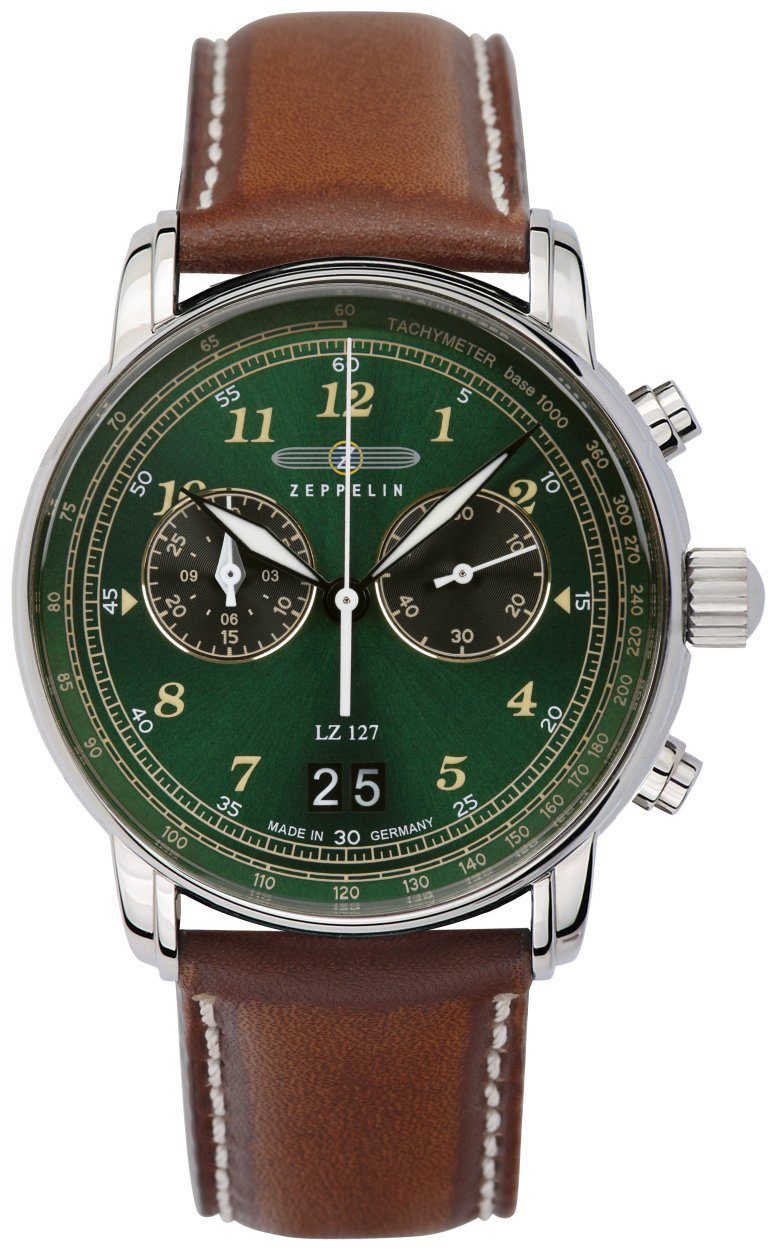 ZEPPELIN Chronograph LZ 127 Graf Zeppelin Big Date 8684-4, Armbanduhr, Quarzuhr, Herrenuhr, Datum, Stoppfunktion, Made in Germany