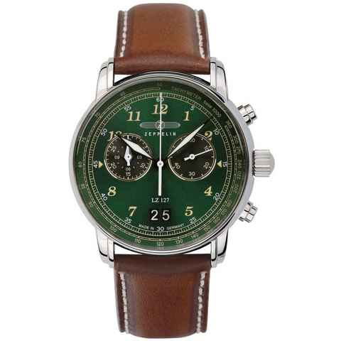 ZEPPELIN Chronograph LZ 127, Big Date, 8684-4, Armbanduhr, Quarzuhr, Herrenuhr, Datum, Stoppfunktion, Made in Germany