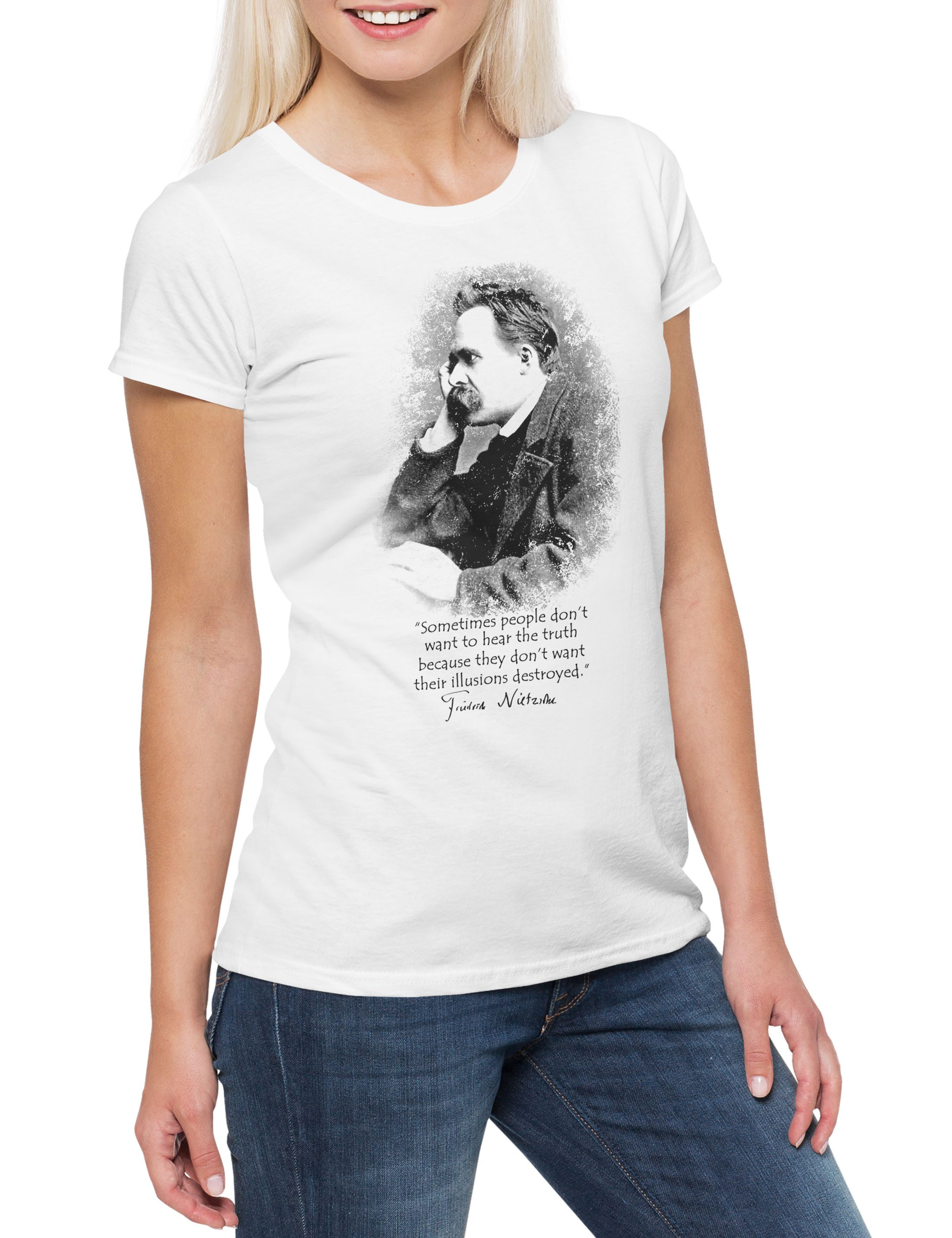 Print-Shirt Friedrich Nietzsche Illusions Damen T-Shirt Übermensch Nihilsm Wagner