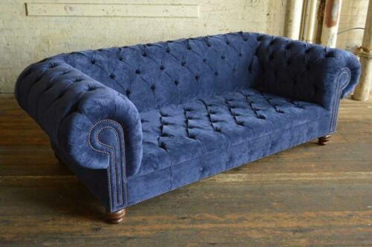 Sofas Chesterfield Europe JVmoebel 3-Sitzer Blaue Couchen, Textil Sofa Klasse in Couch Made Stoff Luxus
