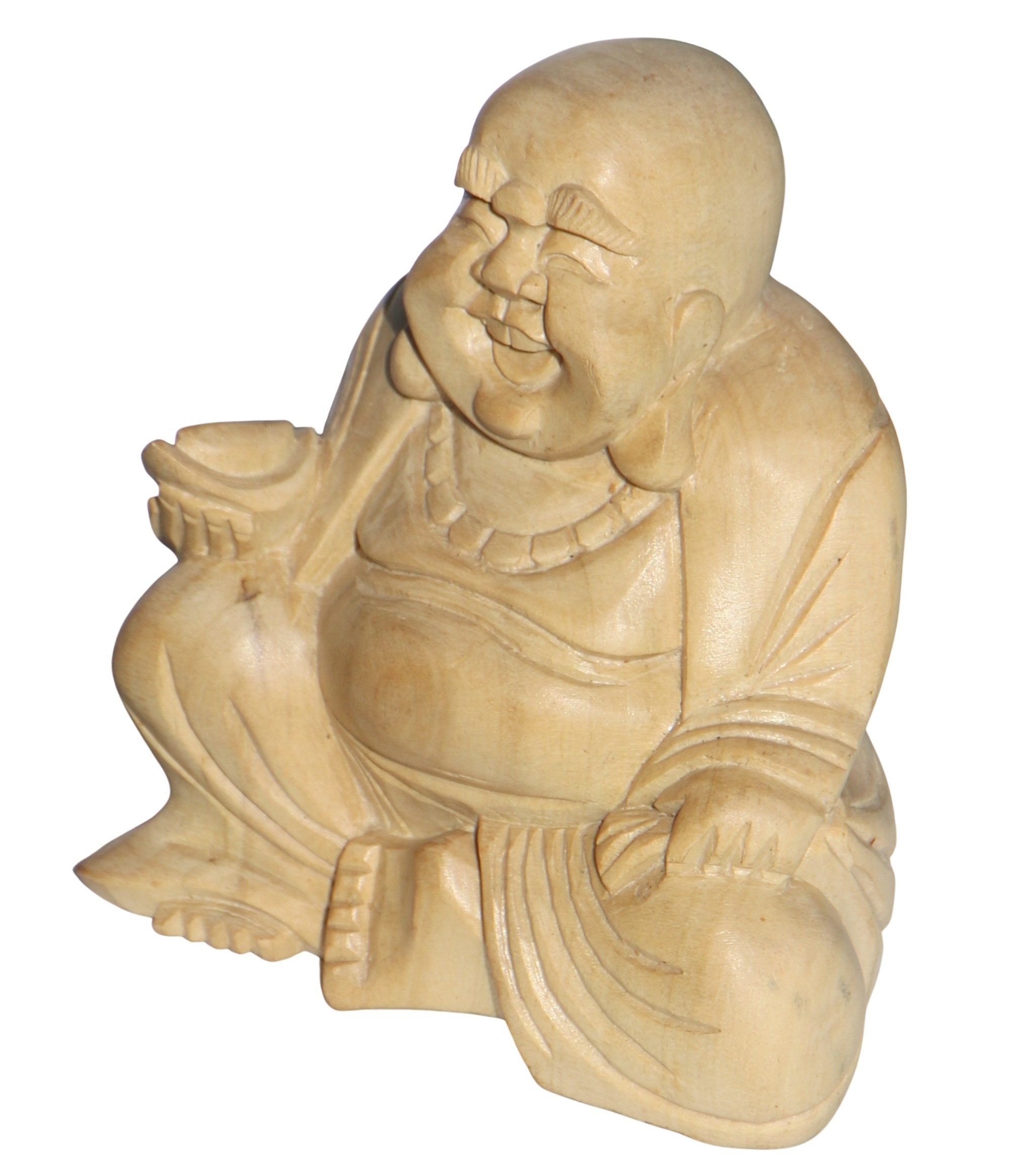 Wogeka Buddhafigur lachender Happy Buddha Holz-Figur Feng Shui Dekoration