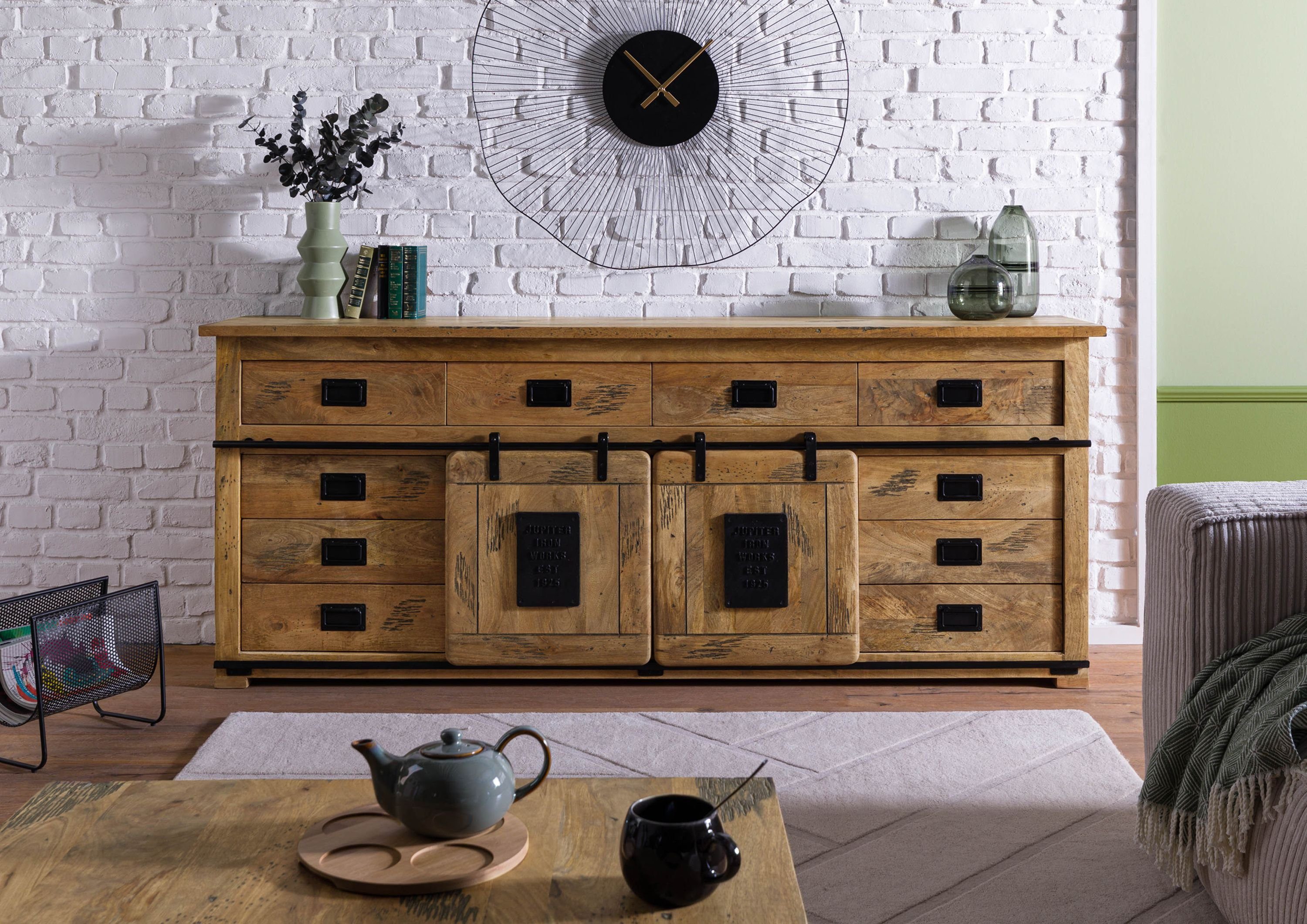 Massivmoebel24 Sideboard RAILWAY (Massivholz), Mango 220x45x90 natur lackiert RAILWAY #192
