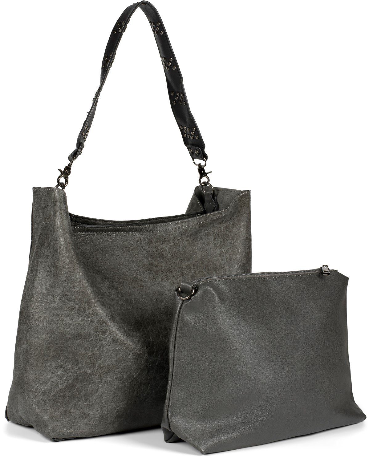Damen Handtaschen styleBREAKER Hobo, 2 in 1 Schultertasche mit Nietengurt und Innentasche