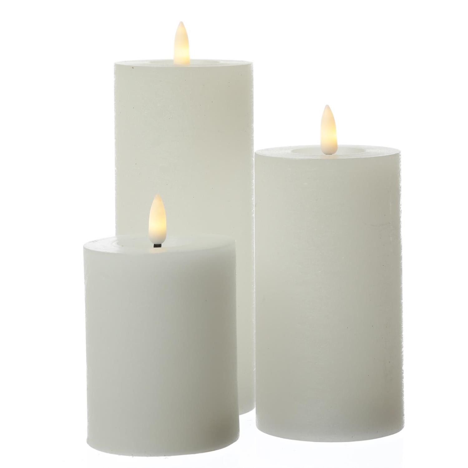 LED-Kerze LED Kerzenset LINA Rustik Optik Echtwachs 3 Größen Timer weiß 3er Set