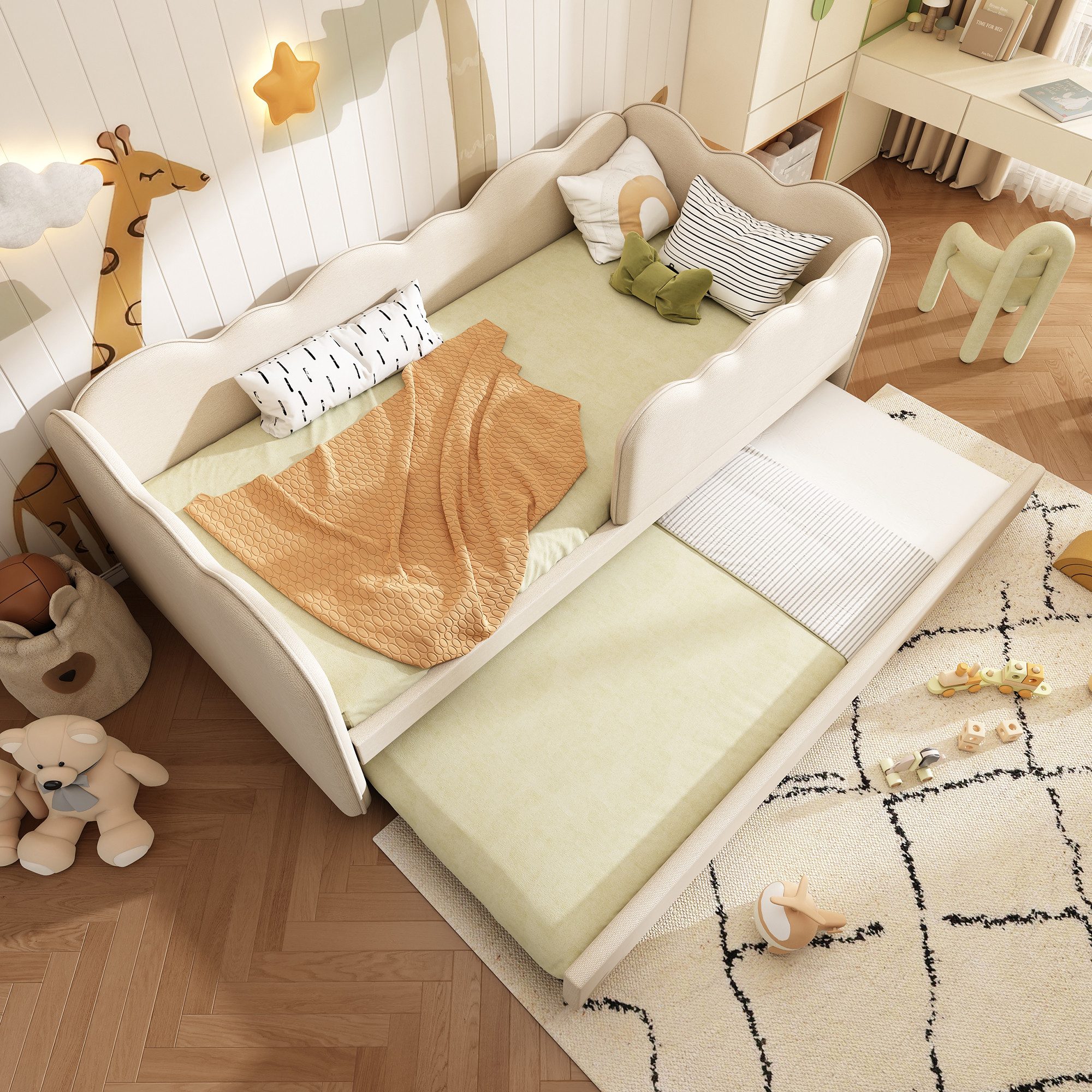 Kinderbett schlafsofa mit bettfunktion,Schlafsofa mit Ausziehbett 90x190cm