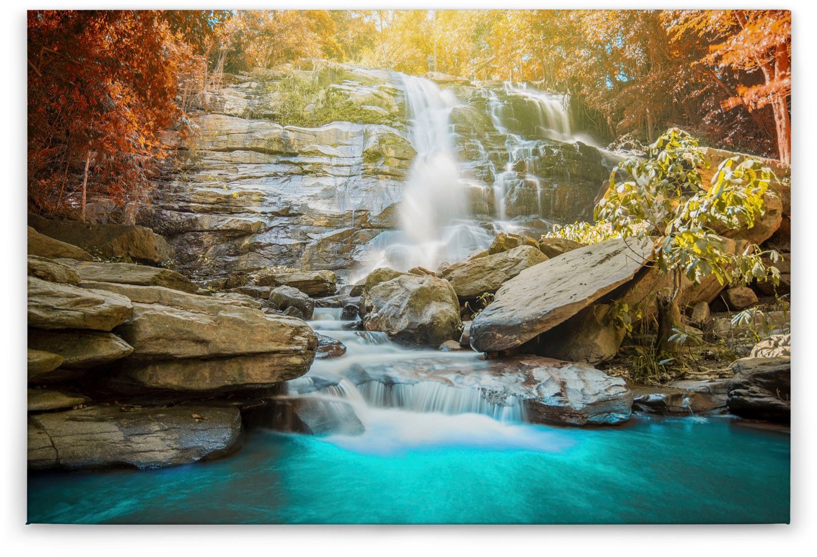 Création (1 Natur A.S. Farbsättigung hohe Leinwandbild Waterfall, lange Bild Farbechtheit Wasserfall St), Keilrahmen, Farbintensität, und