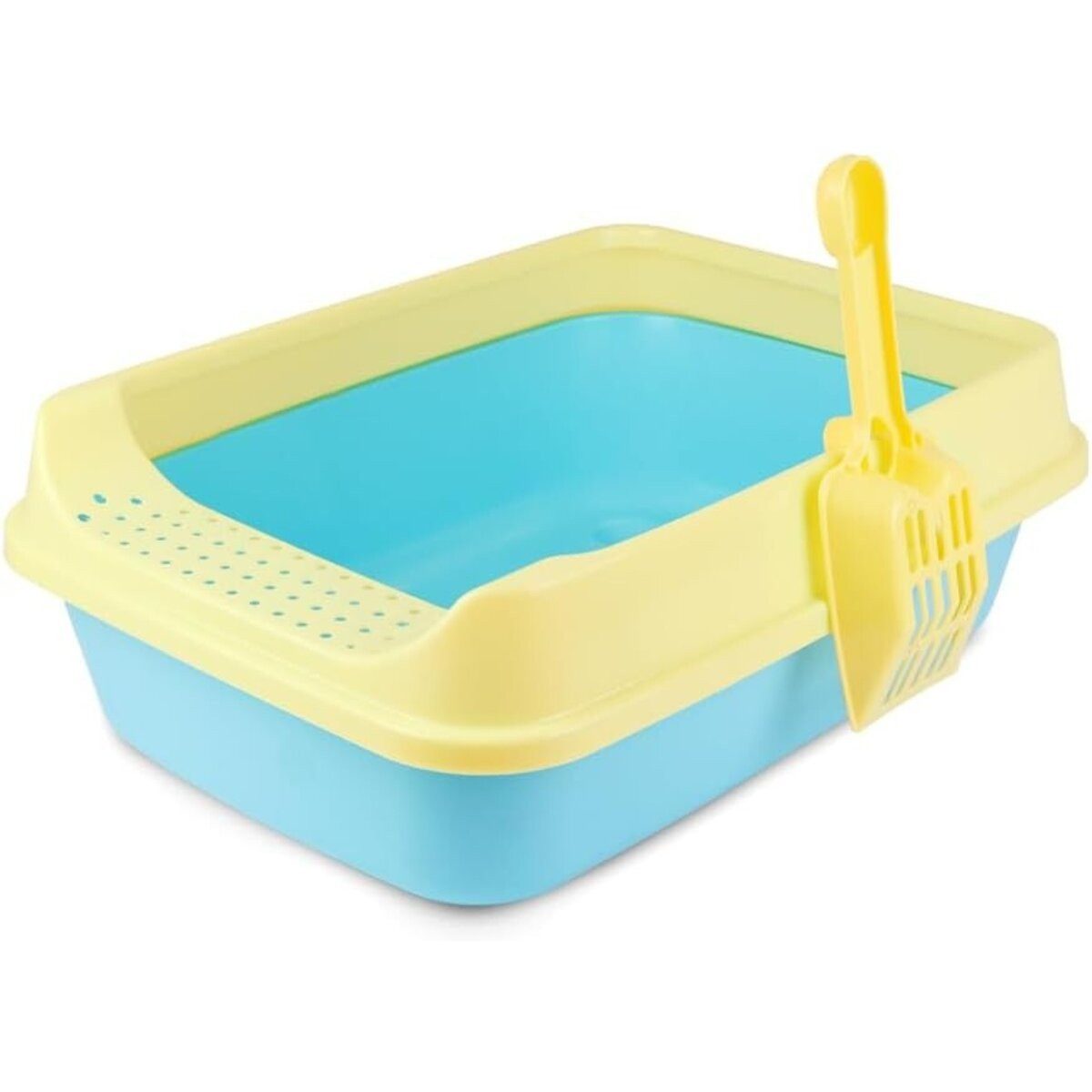 COFI 1453 Katzentoilette Schalentoilette mit Streuschaufel Gelb-Hellblau, abnehmbare Umrandung