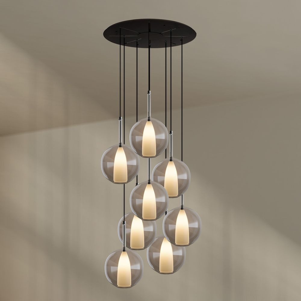 s.luce Pendelleuchte Belluna Galerieleuchte 8-flammig Ø 80cm Baldachin Klar