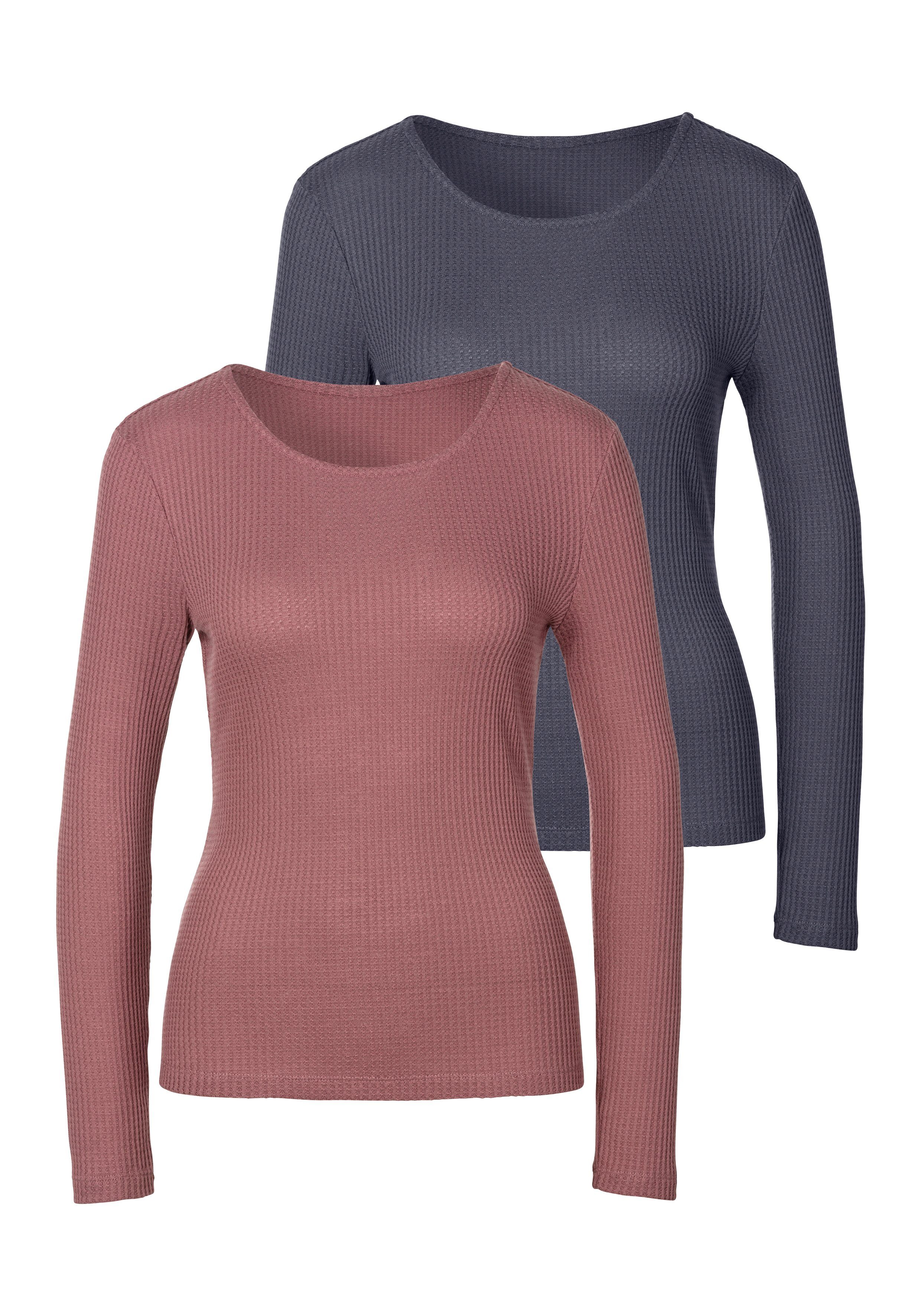 LASCANA Langarmshirt "in modischer Piqué-Optik" 2er-Pack, aus weicher Quali günstig online kaufen