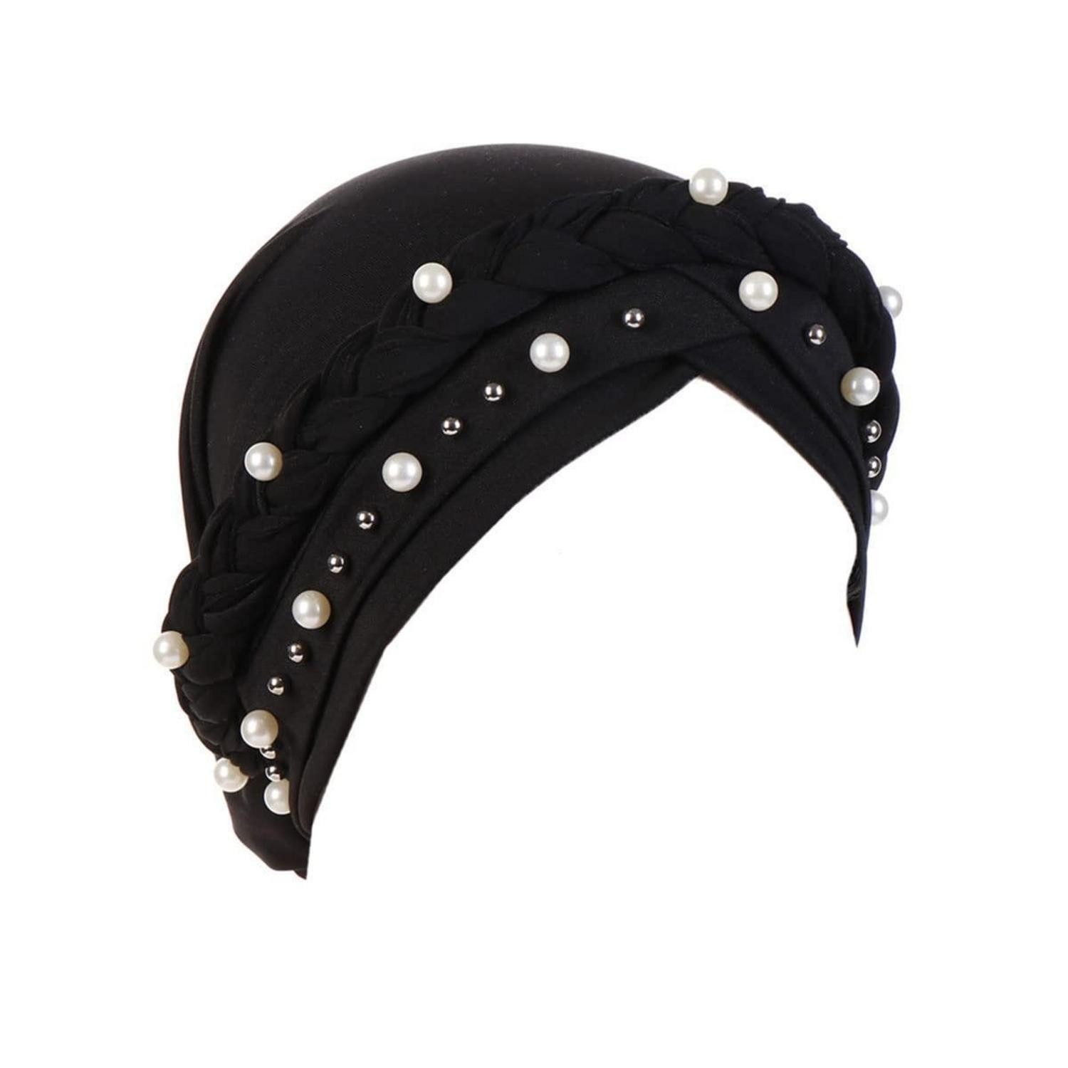LuxusKollektion Turbanmütze Turban Damen Chemo Kopftuch Perle Beanie Mütze Haarausfall Schwarz
