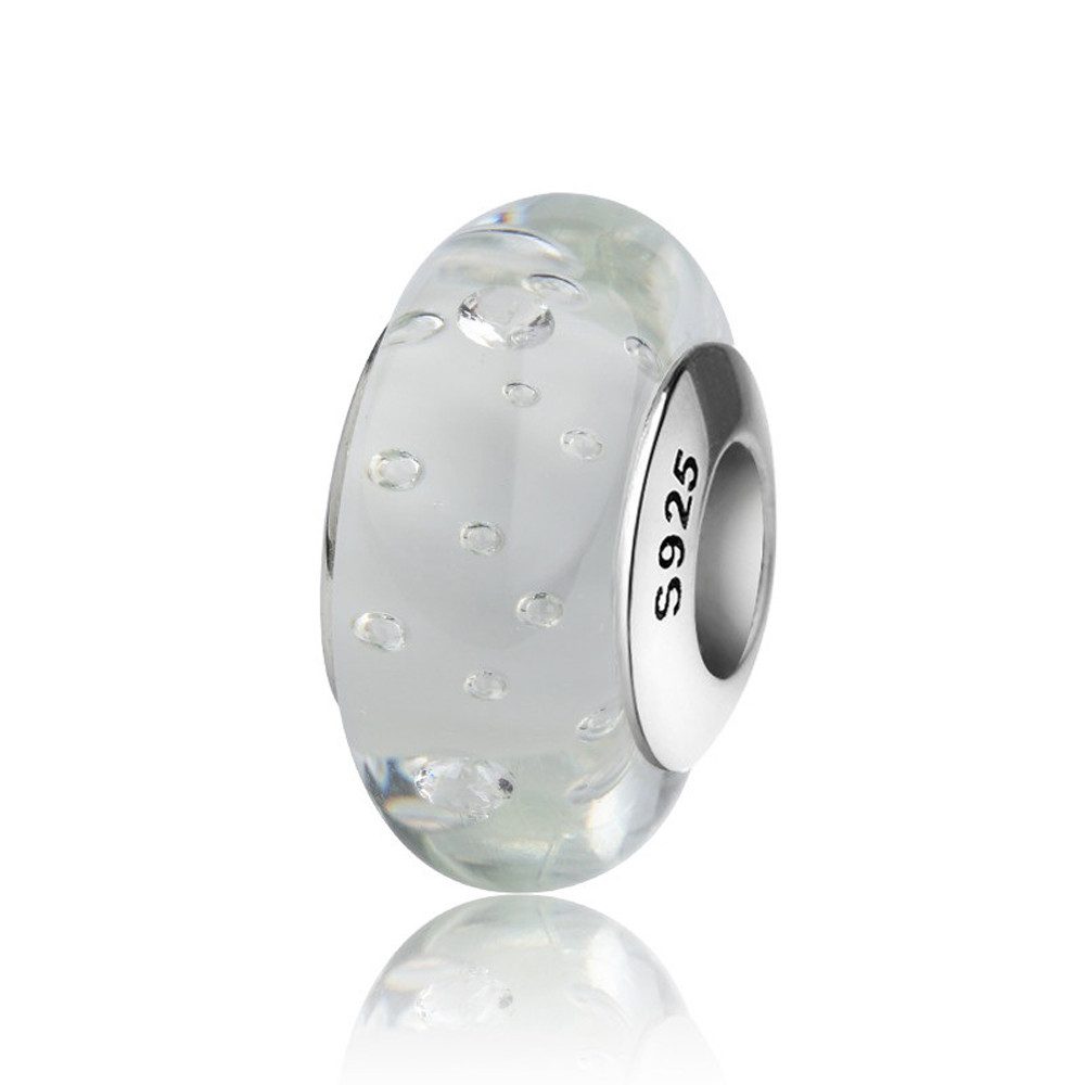 Bead Weiße Luftblasen Glas Charm für Charm Armband, Hülse aus 925 Silber