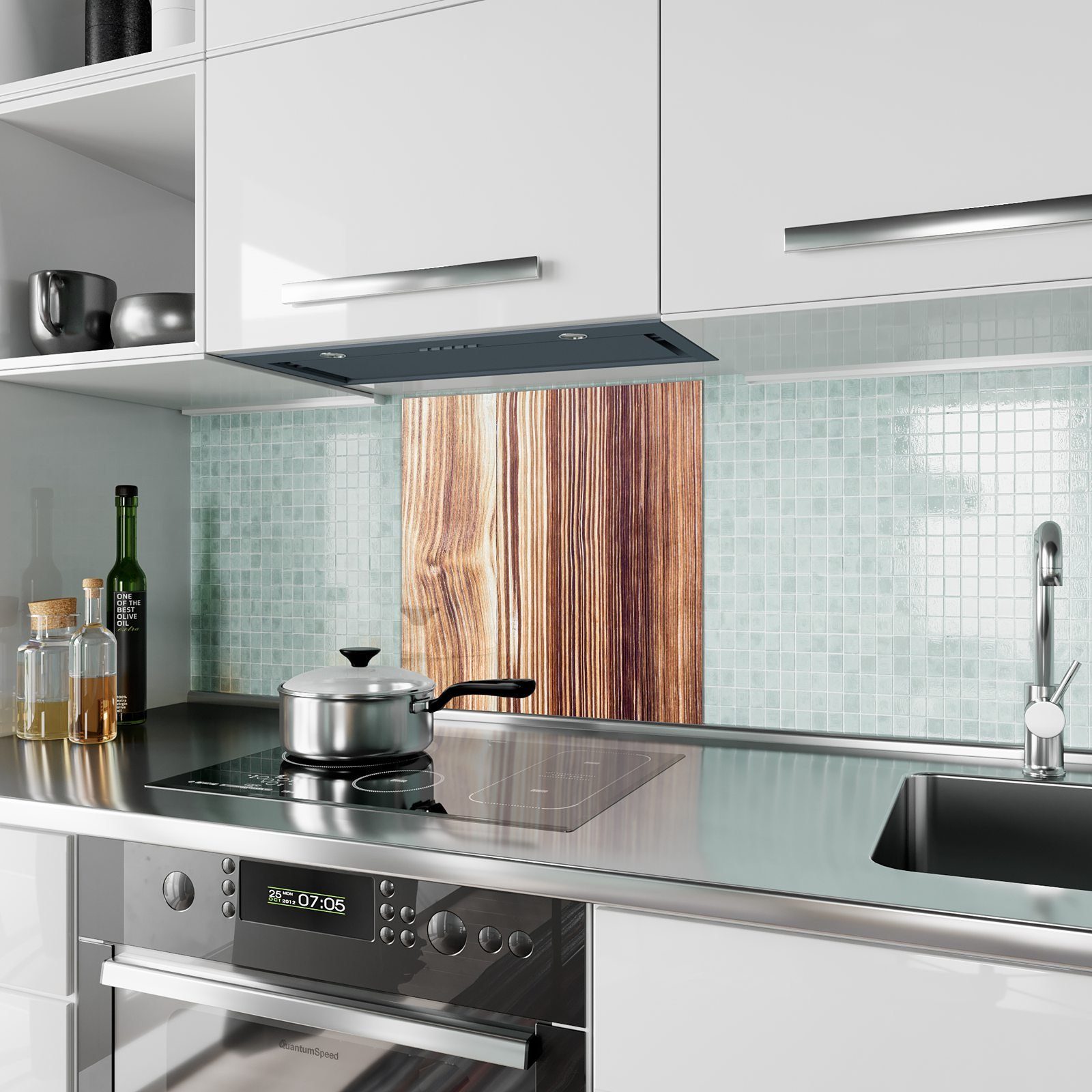 Primedeco Küchenrückwand Küchenrückwand Holzstruktur Spritzschutz mit Motiv Glas