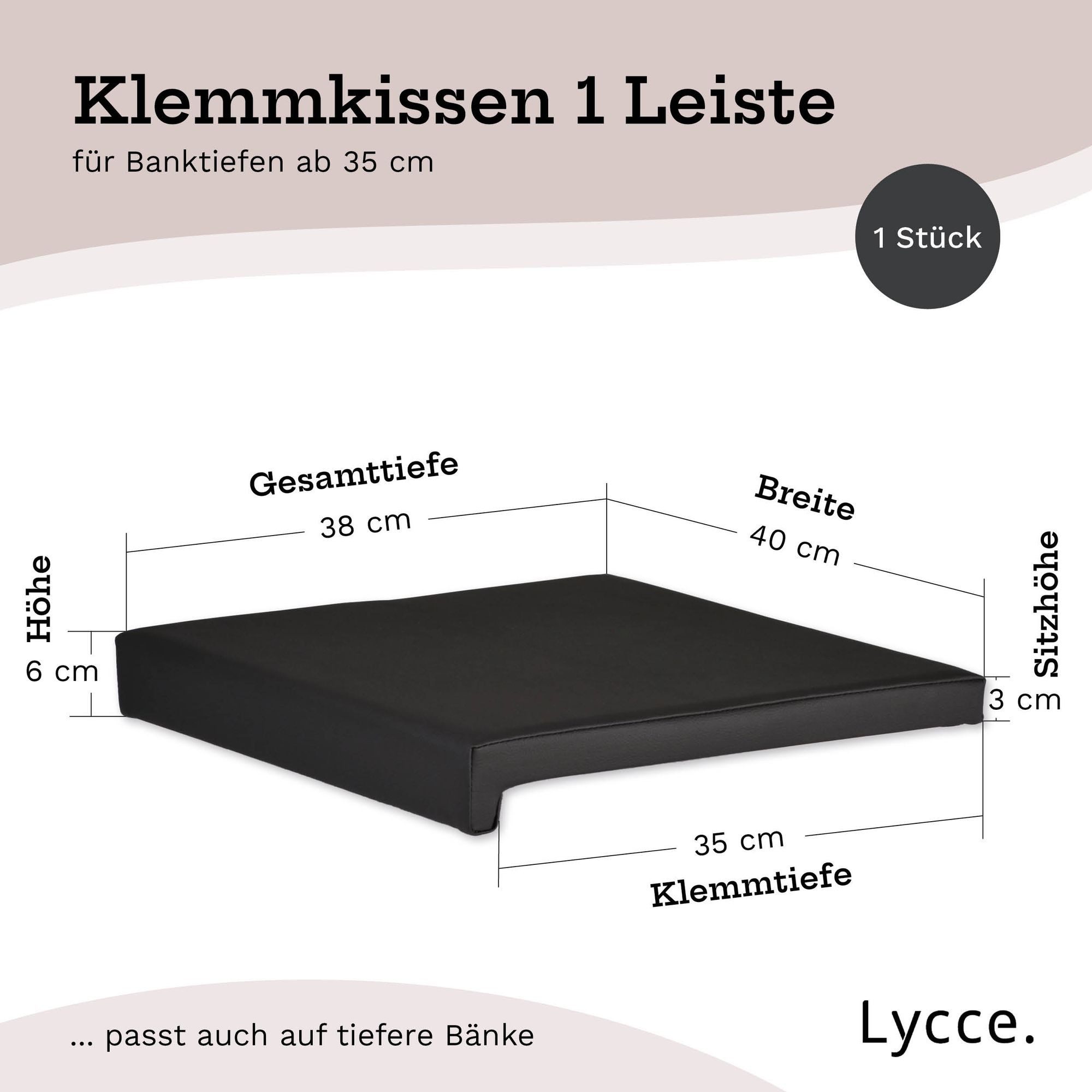 Lycce Bankauflage Klemmkissen, Sitzkissen 1 Leiste, 35cm Klemmtiefe, weich gepolstert, (1 St), verrutscht nicht, hochwertiger Kunstlederbezug, verschiedene Farb – Bild 4 von 5