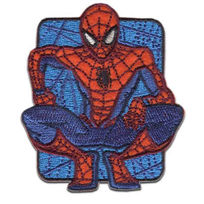 MARVEL Aufnäher Bügelbild, Aufbügler, Applikationen, Patches, Flicken, zum aufbügeln, Polyester, Spiderman Comic sitzt - Größe: 6,7 x 5,8 cm