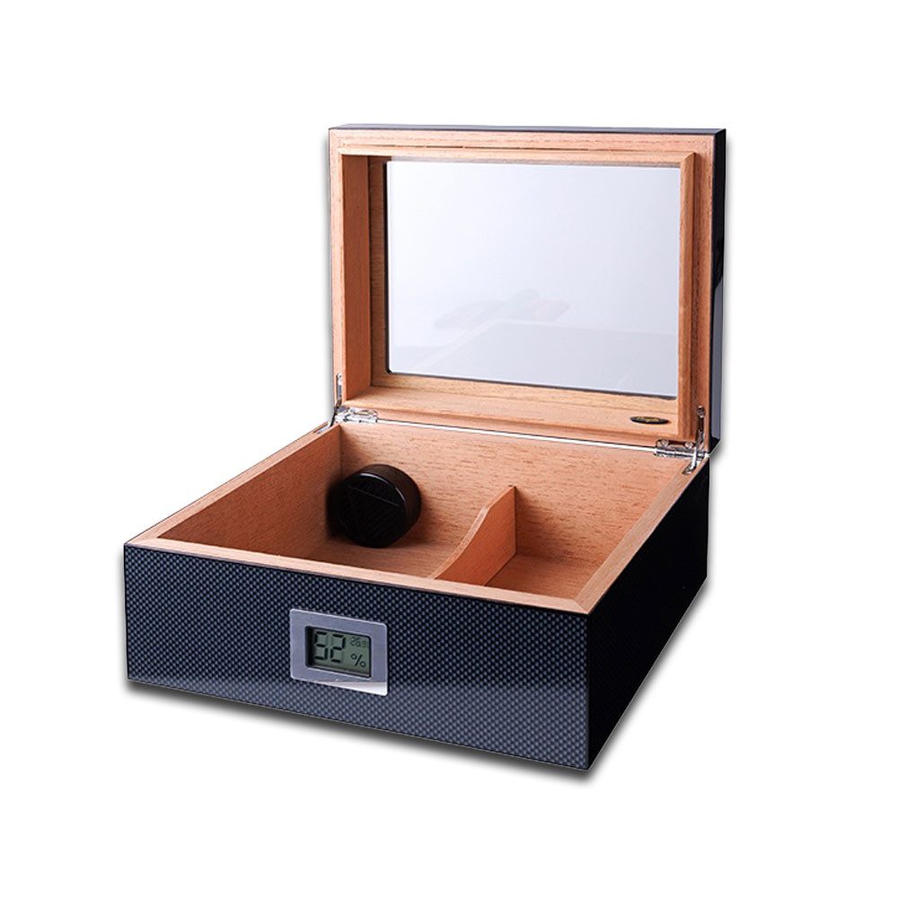 Coumo Humidor Premium Humidor, Carbon, für 50 Zigarren, Digitales Hygrometer