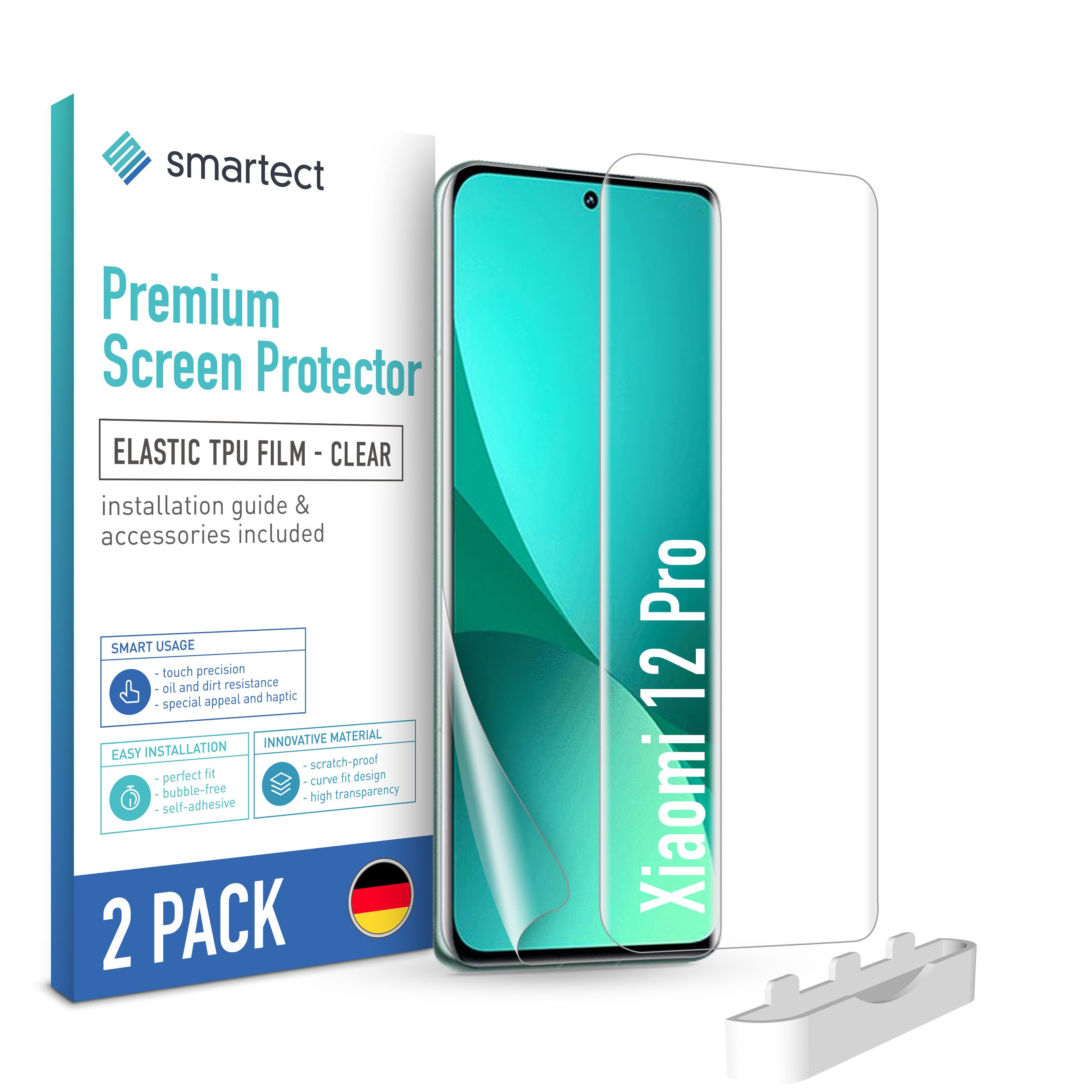 smartect Displayschutzfolie TPU Schutzfolie Klar für Xiaomi 12 Pro, Set, 2 Stück, Panzerfolie Bildschirm Displayfolie