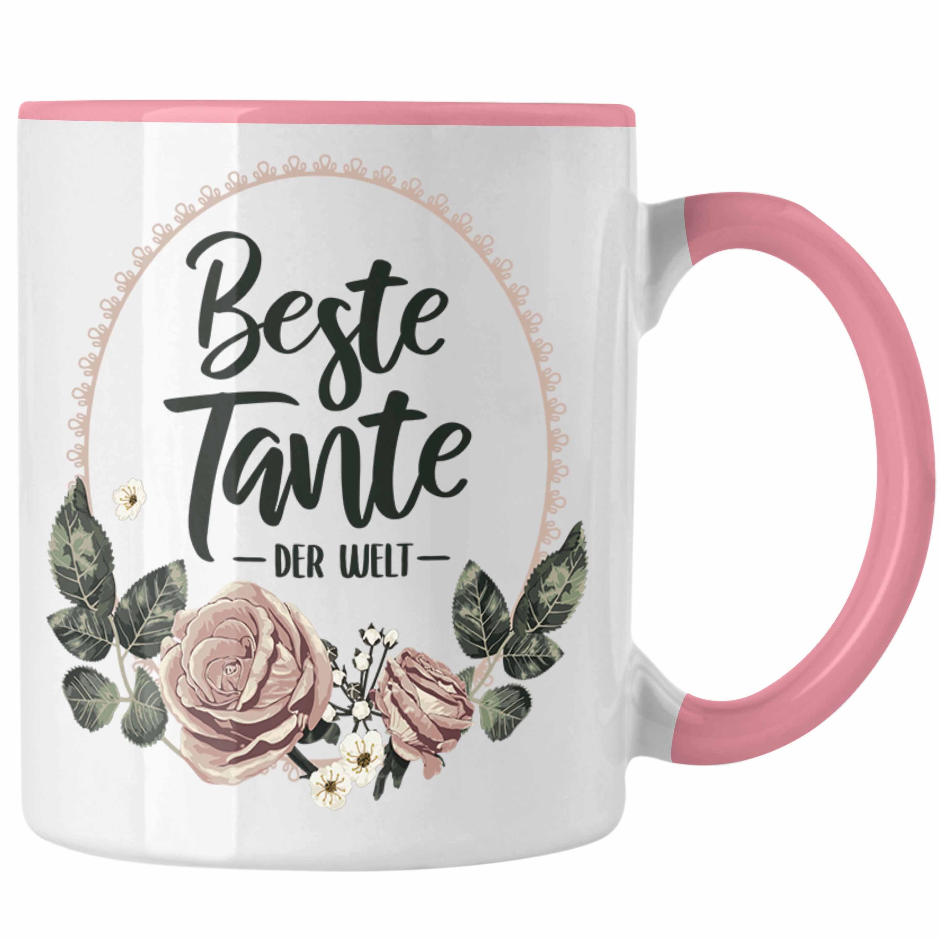 Trendation Tasse Trendation - Beste Tante der Welt Geschenk Tasse mit Spruch Kaffeetasse für Coole Tante Rosa