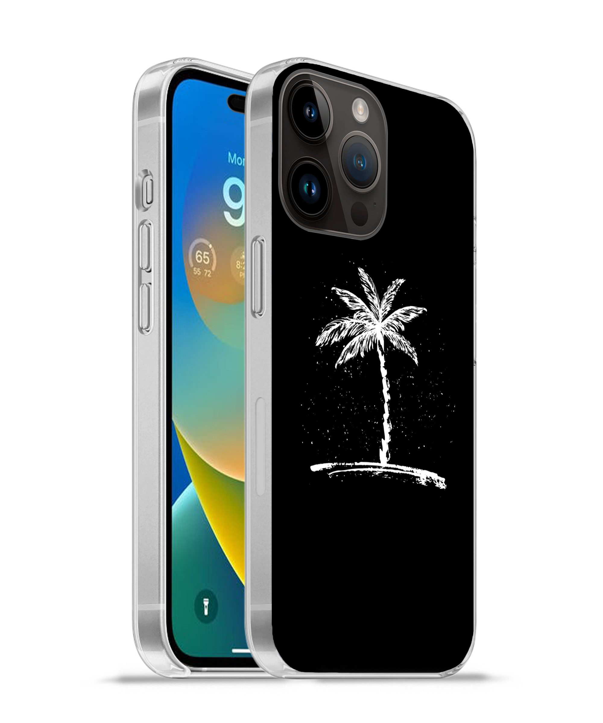 MuchoWow Handyhülle für Apple iPhone 14 Pro Max Palme - Weiß - Schwarz - Tropisch, Smartphone-Bumper, Print, Handy Schutzhülle Dünn