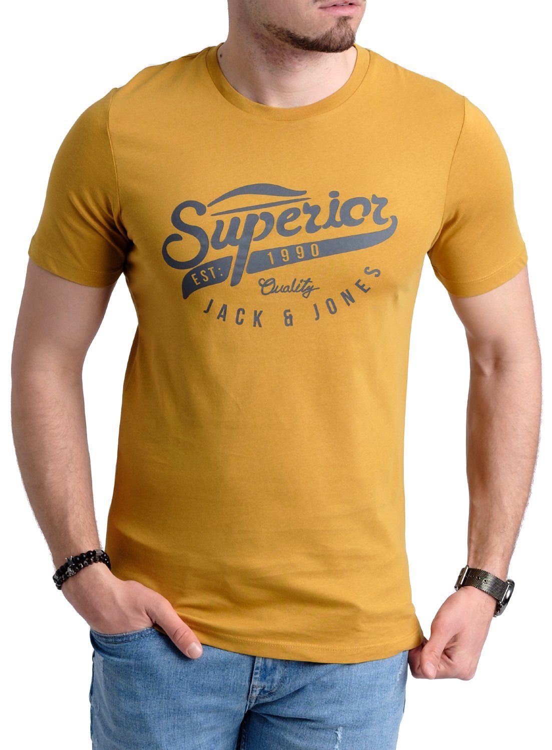 Jack & Jones Print-Shirt Bequemes Slimfit Shirt (Spar-Set, 3er-Pack) in Unifarbe mit Print