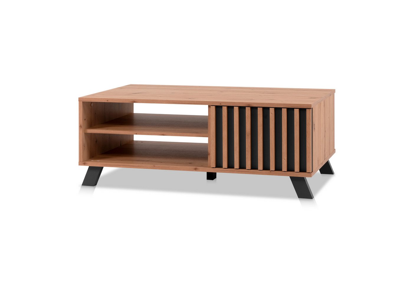 KHG Couchtisch Sofatisch aus Holzwerkstoff Eiche foliert (1-türig inkl. 2 offene Fächer, trendiger Scandi-Look)