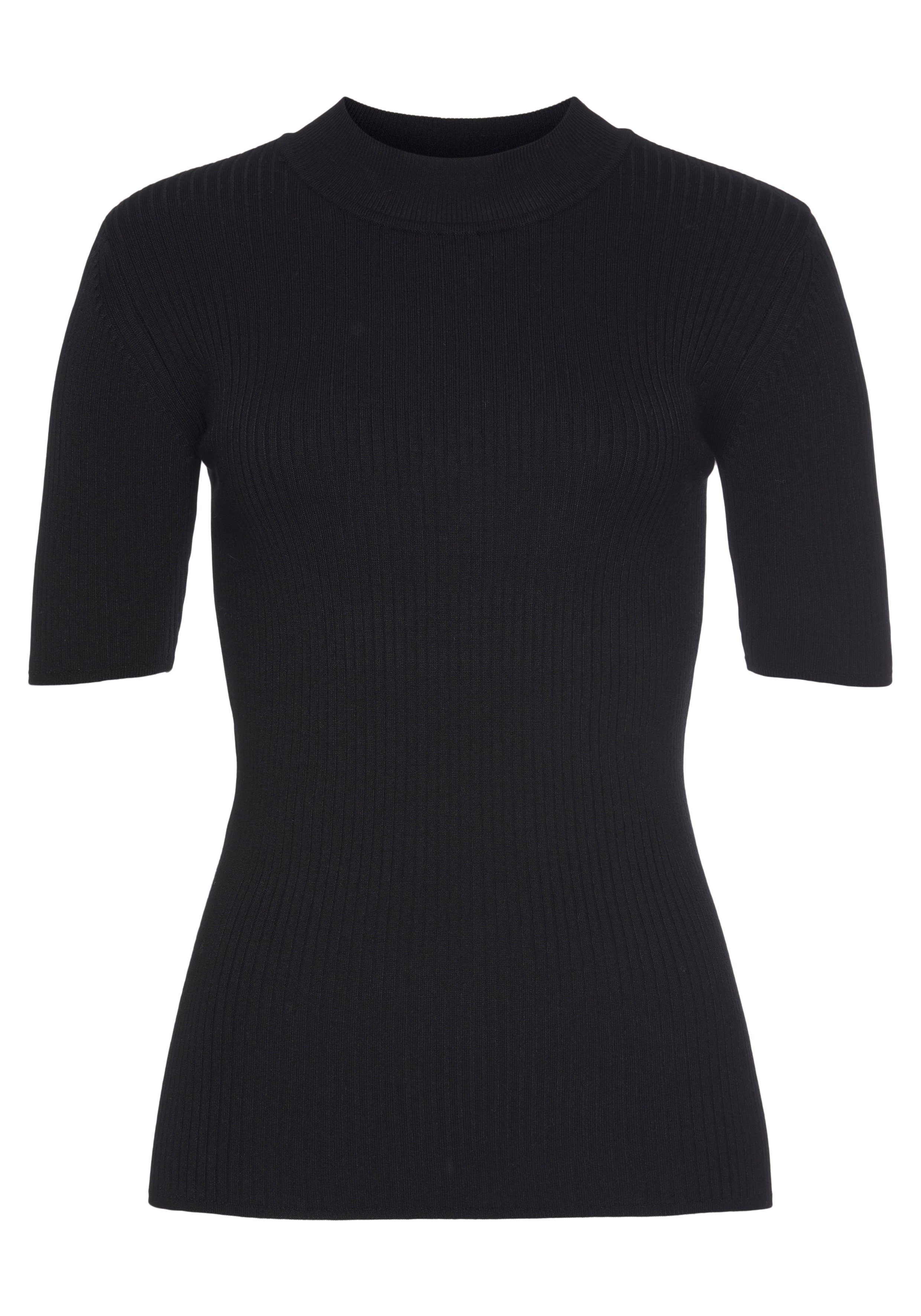 LASCANA Kurzarmpullover mit Rippstruktur, figurbetonter Strickpullover, günstig online kaufen
