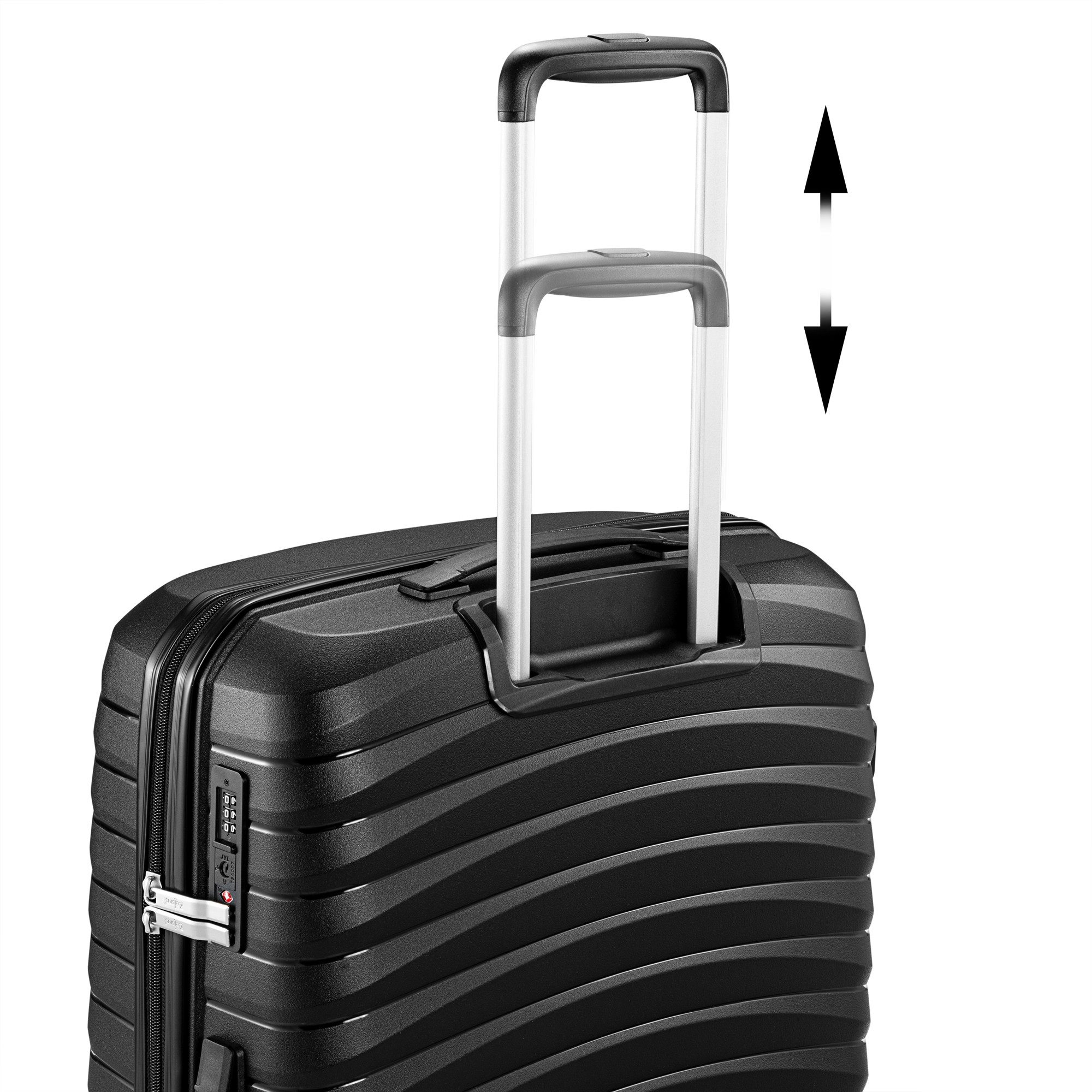 Zelsius Kofferset 4 Stück, Schwarz, Hartschalenkoffer mit TSA Zahlenschloss, Trennwand, 4 Rollen, (Set, 1 tlg., 4 teiliges Kofferset), 3-Ziffern-TSA-Kombinationsschloss