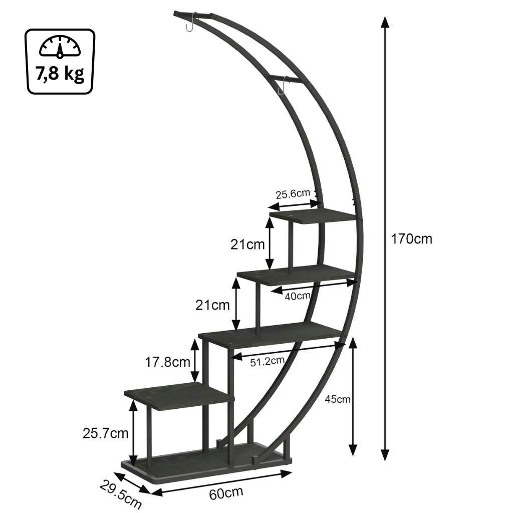 DanDiBo Blumenständer Indoor 170 cm Hoch Metall Schwarz Halbrund 96585 Blumenregal Groß Rund, Blumentreppe Pflanzenständer Modern Design Pflanzenhocker