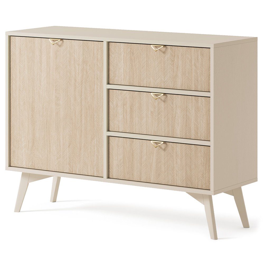 Lomadox Kommode FAREHAM-160, 106cm breit, sandfarben, Front mit Fischgrätenmuster