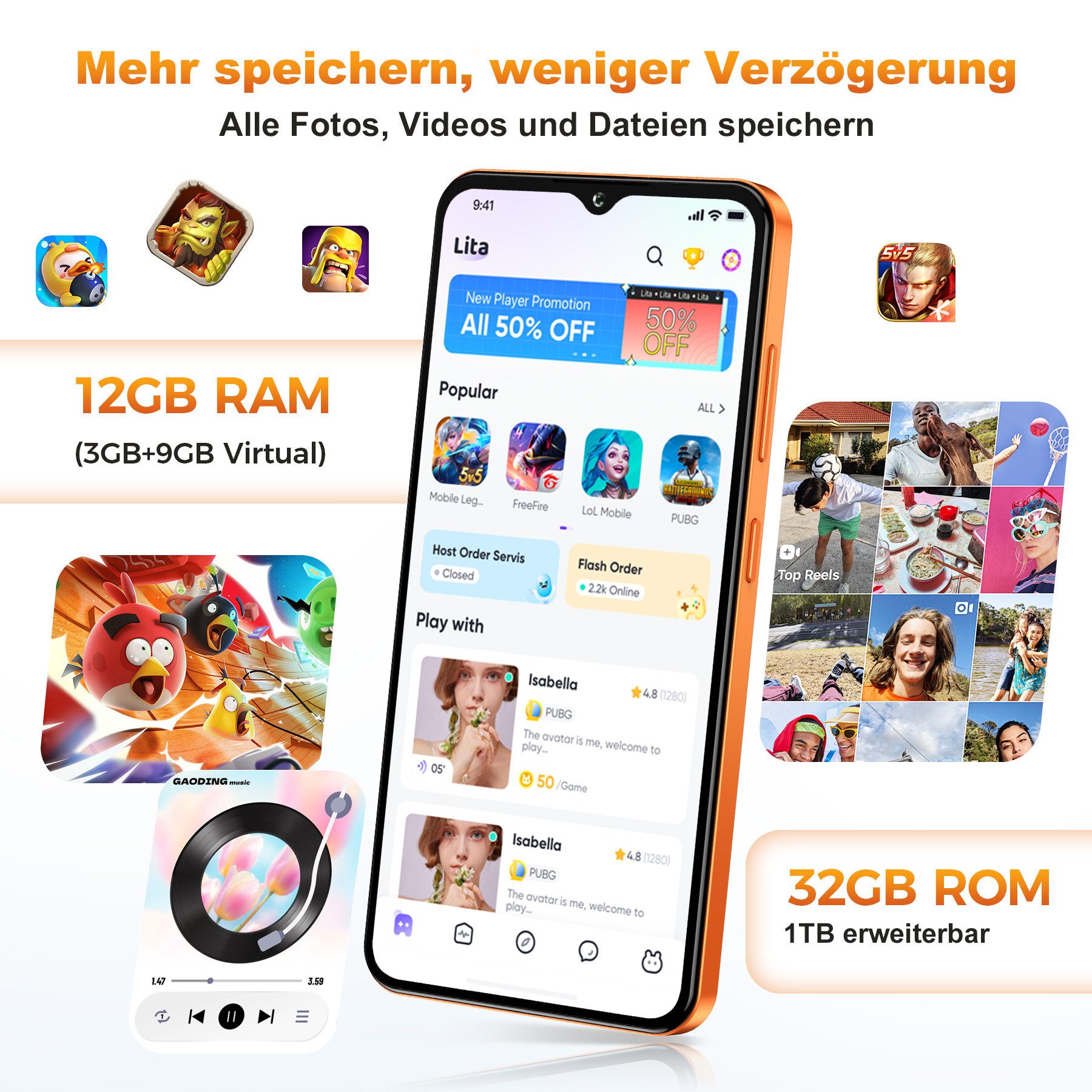 OUKITEL C17 12GB RAM + 32GB ROM/1TB TF, 4G Smartphone (16,56 cm/6.52 Zoll, 32 GB Speicherplatz, 13 MP Kamera, 6.52" HD+ Display, 5000mAh, Android 16, 4G-Dual-SI – Bild 5 von 5
