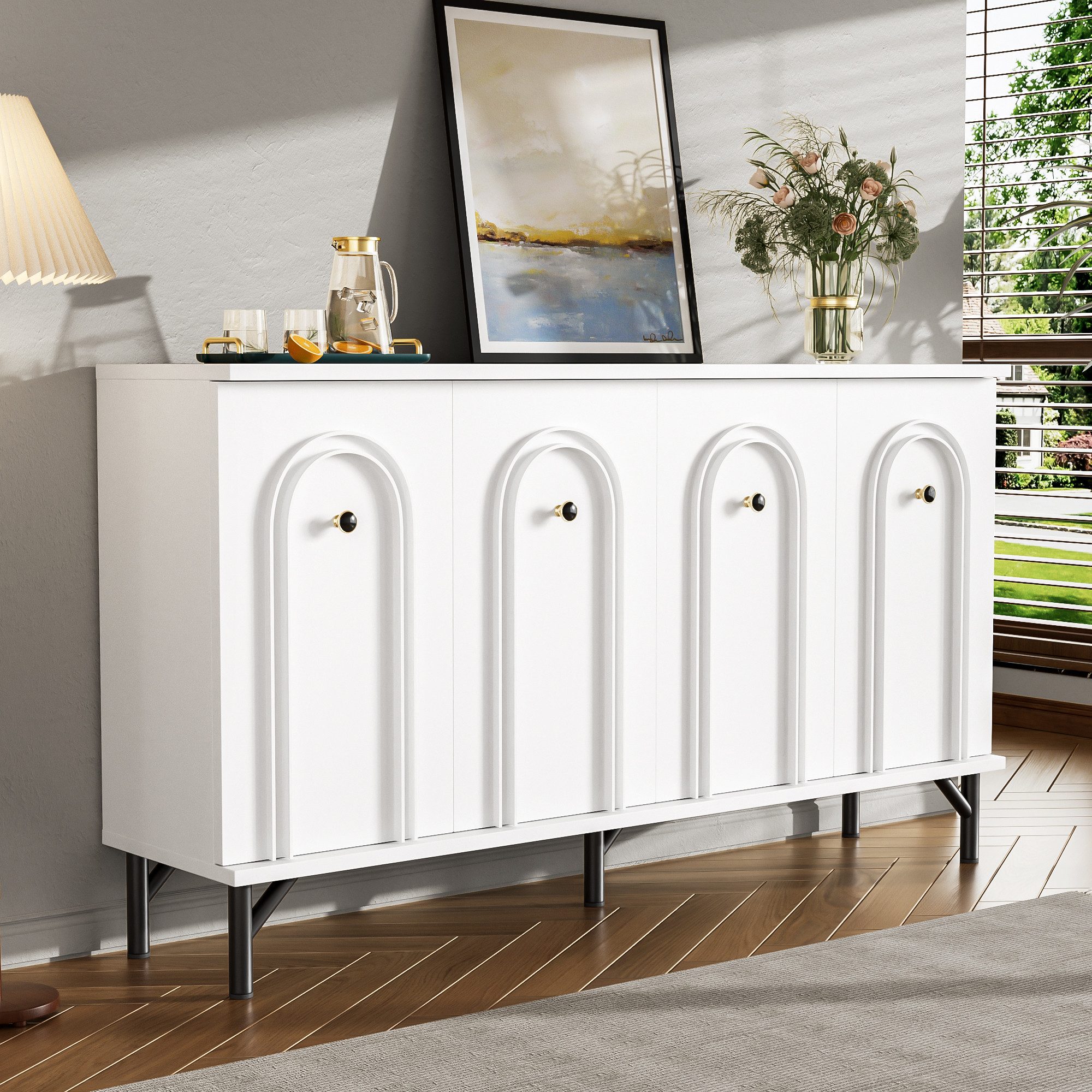 HAUSS SPOLE Sideboard mit 4-Türen verstellbare Einlegeböden für Wohnzimmer günstig online kaufen