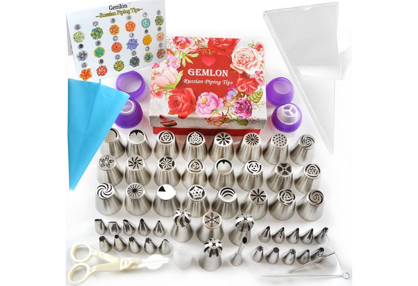 KINSI Tortenwerkzeug Spritztüllen Set,Tortendekorationsset mit Spritzbeutel Mehrweg, (88-tlg), für Cupcake Dekoration Torten Kuchen