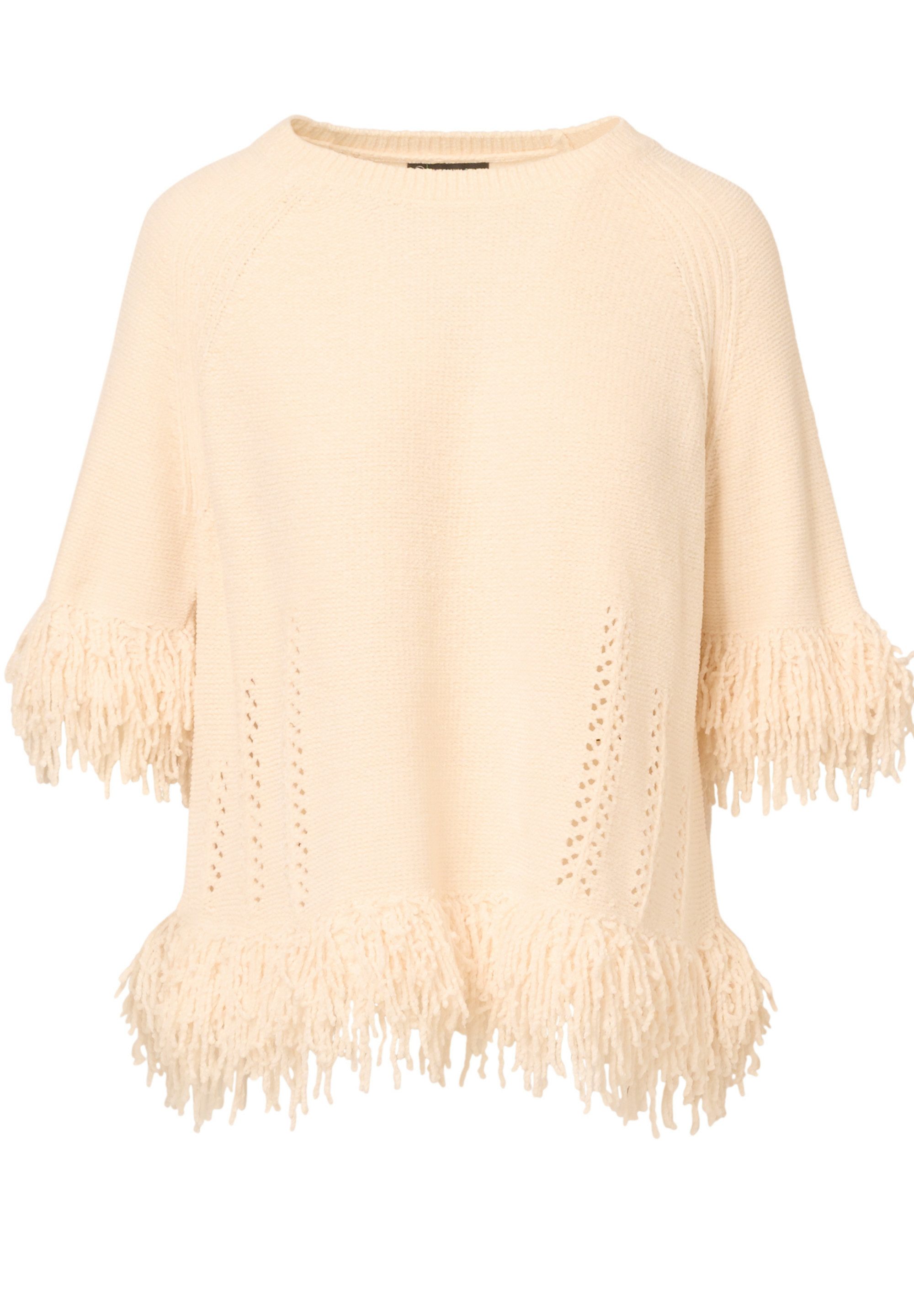 Adrianna Papell Stricktop Crew Neck Raglan Elbow Sleeve Fringe Edge Sweater günstig online kaufen