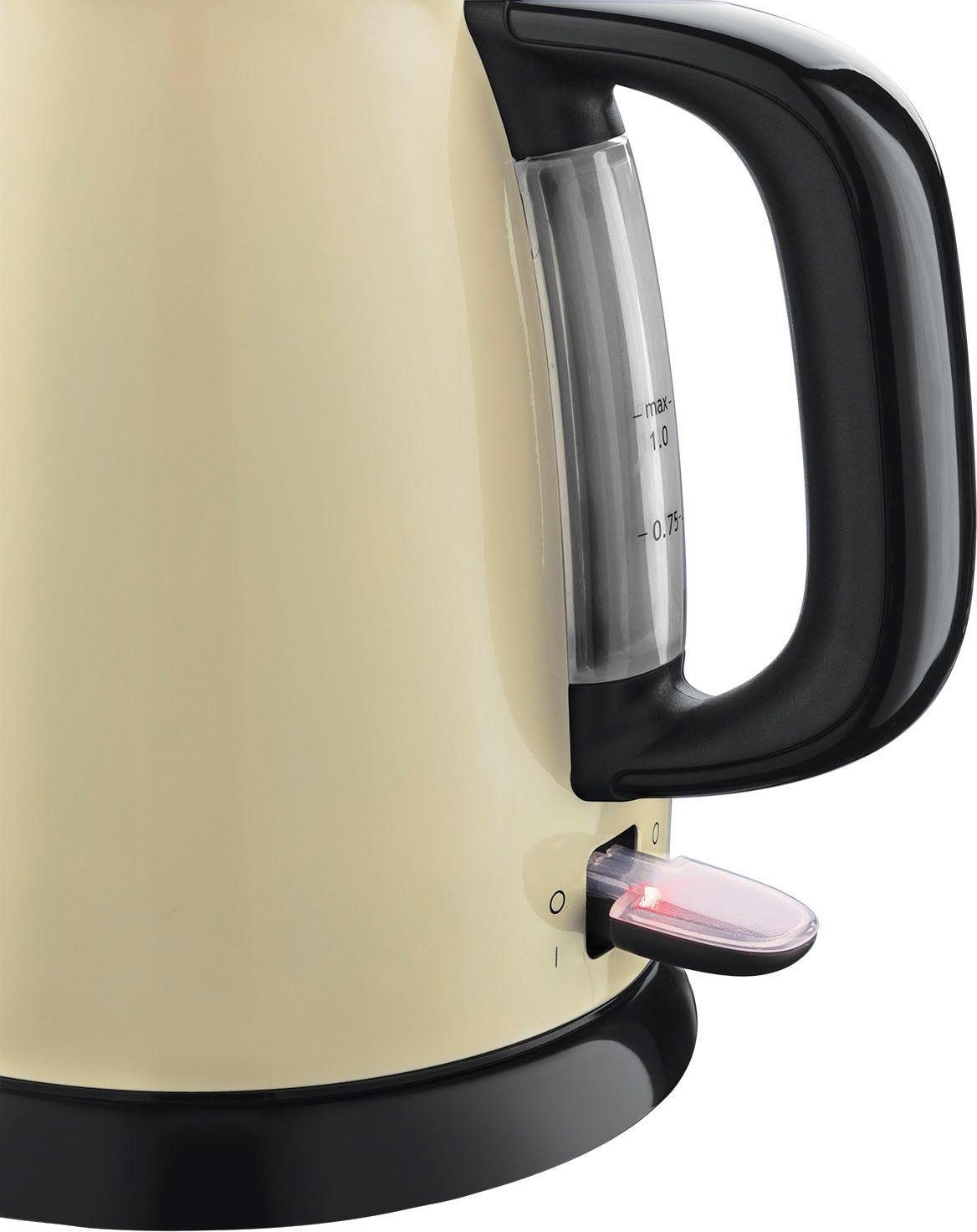 RUSSELL HOBBS Wasserkocher Colours Plus+ Cream 24994-70, 1 l, 2400 W, Edelstahl, Schnellkochfunktion, Perfect-pour-Ausgustülle, Kalkfilter
